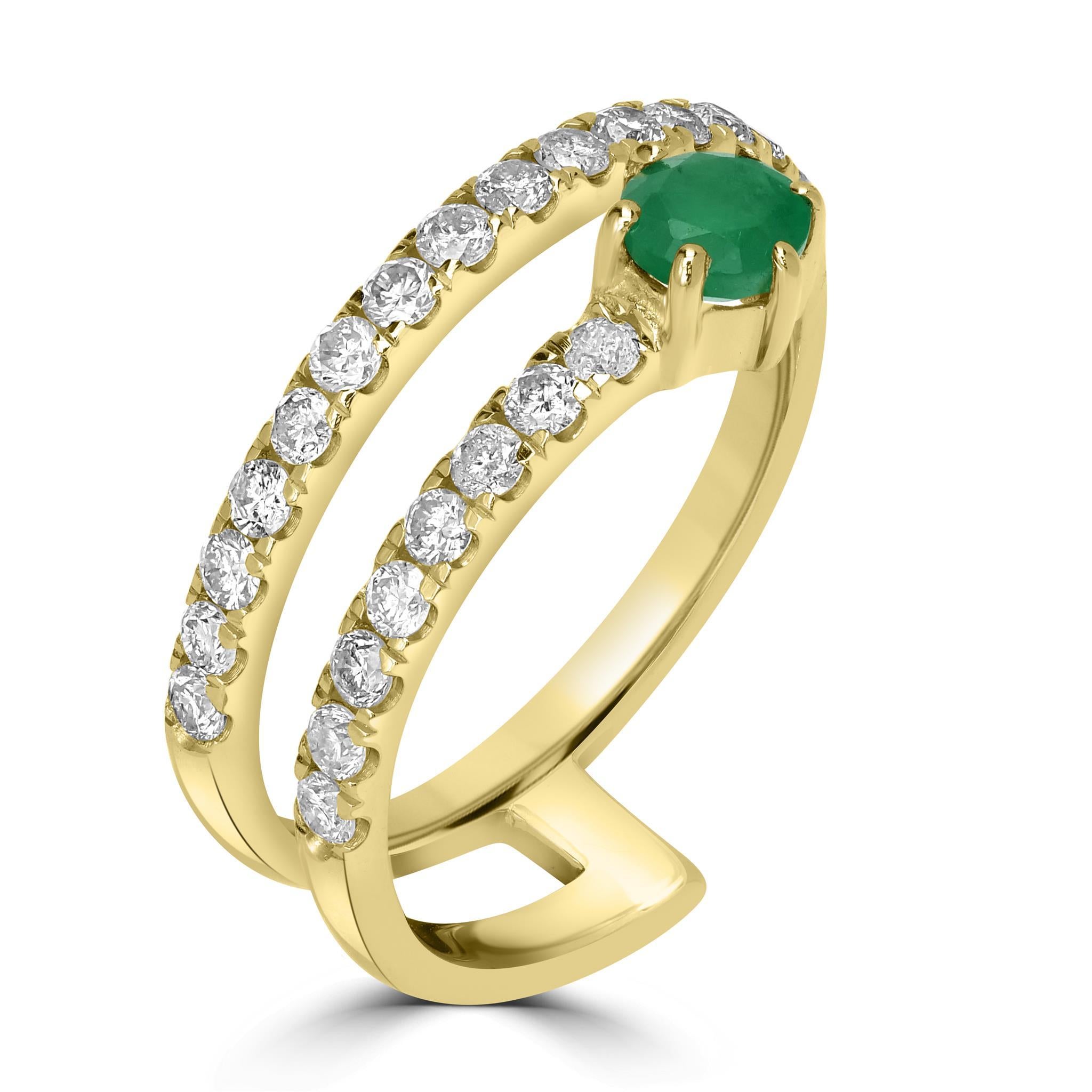 Round Cut GEMISTRY Haley 14k Gold Natural Emerald/White Topaz Ring Size 6
