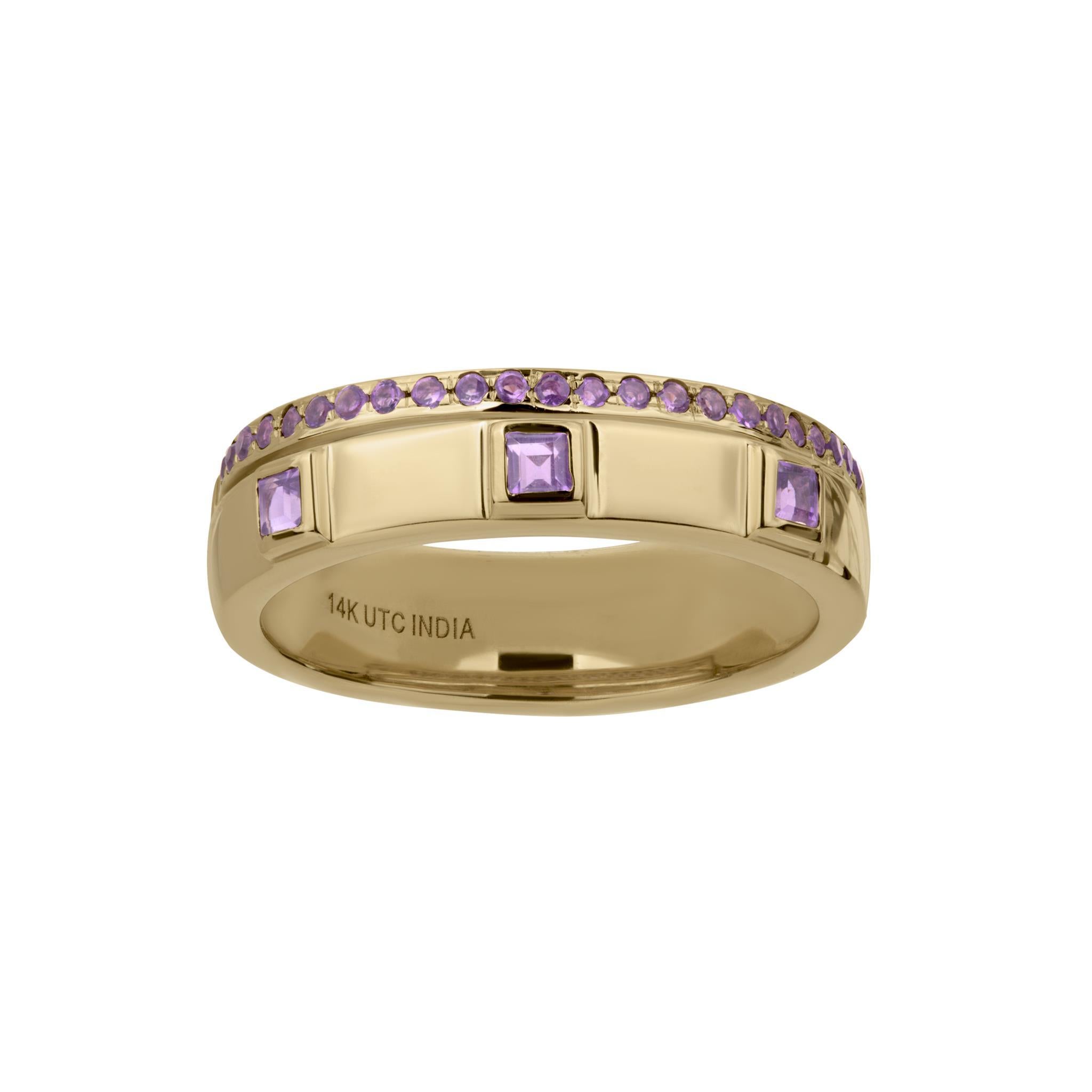 Introducing the Gemistry Lyla Pave and Bezel Double Band Stacked Gemstone Ring, a stunning addition to your jewelry collection. Hand crafted with 14kt gold , this pave and bezel-set ring features genuine Amethyst gemstones, perfect for those born in