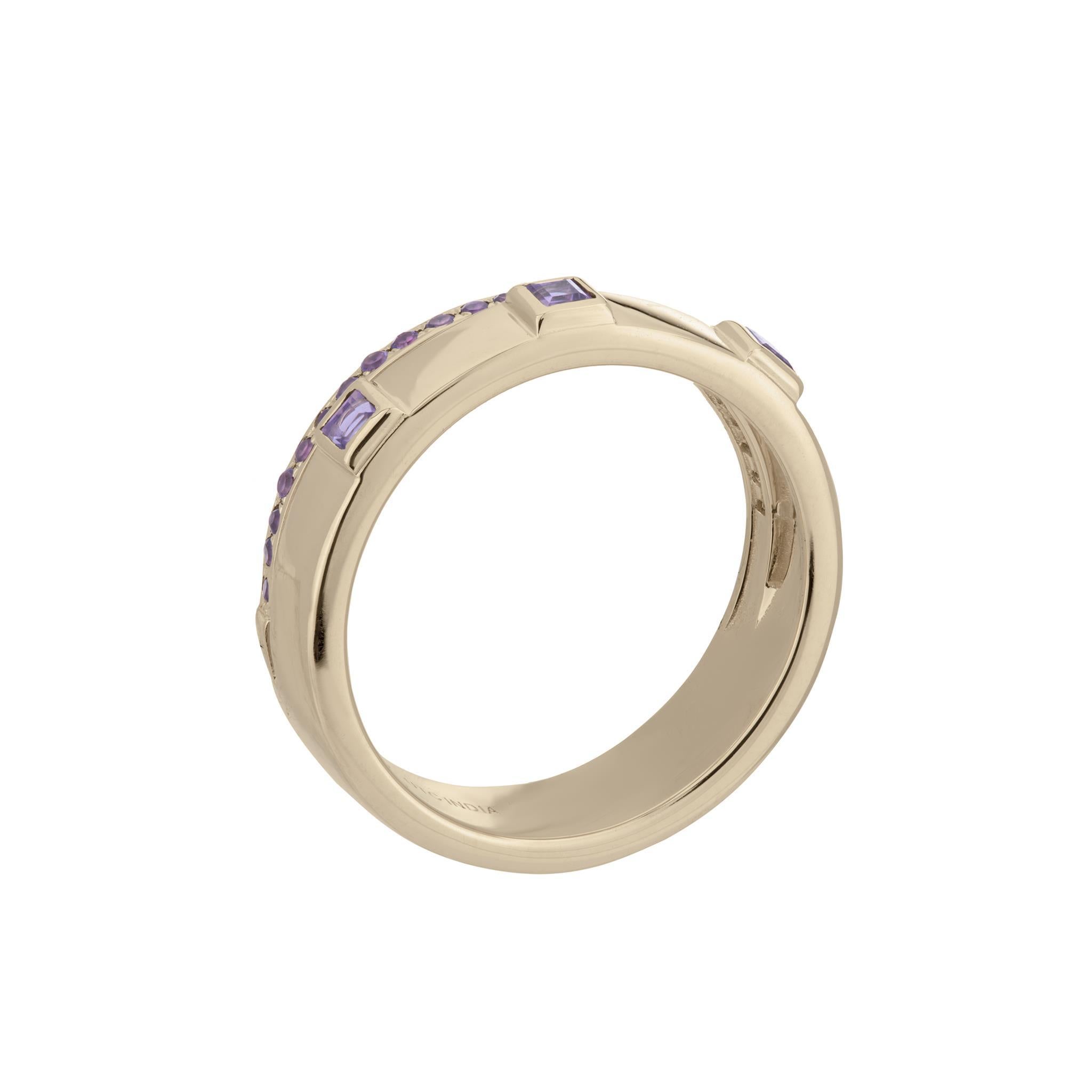 Contemporary Gemistry Lyla 14k Gold Natural Amethyst Double Band Stackable Ring Size 8 For Sale