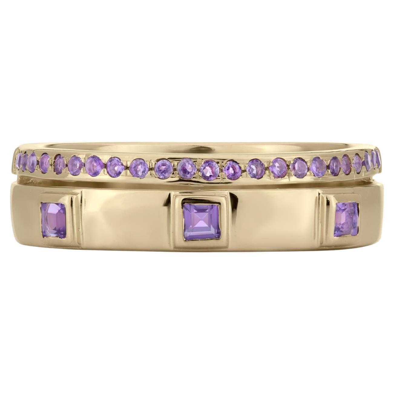 Gemistry Lyla 14k Gold Natural Amethyst Double Band Stackable Ring Size 8