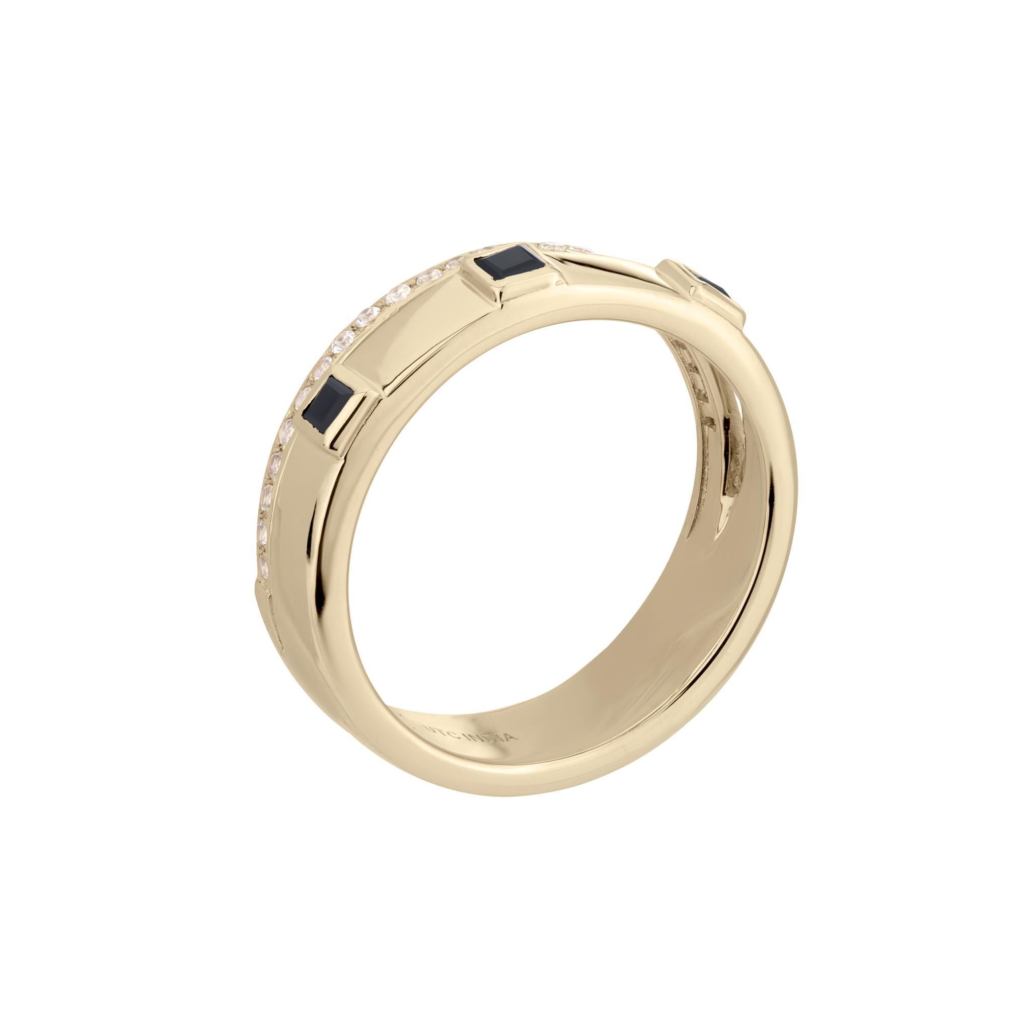 Contemporary Gemistry Lyla 14k Gold Natural Onyx and White Topaz Double Band Ring Size 9