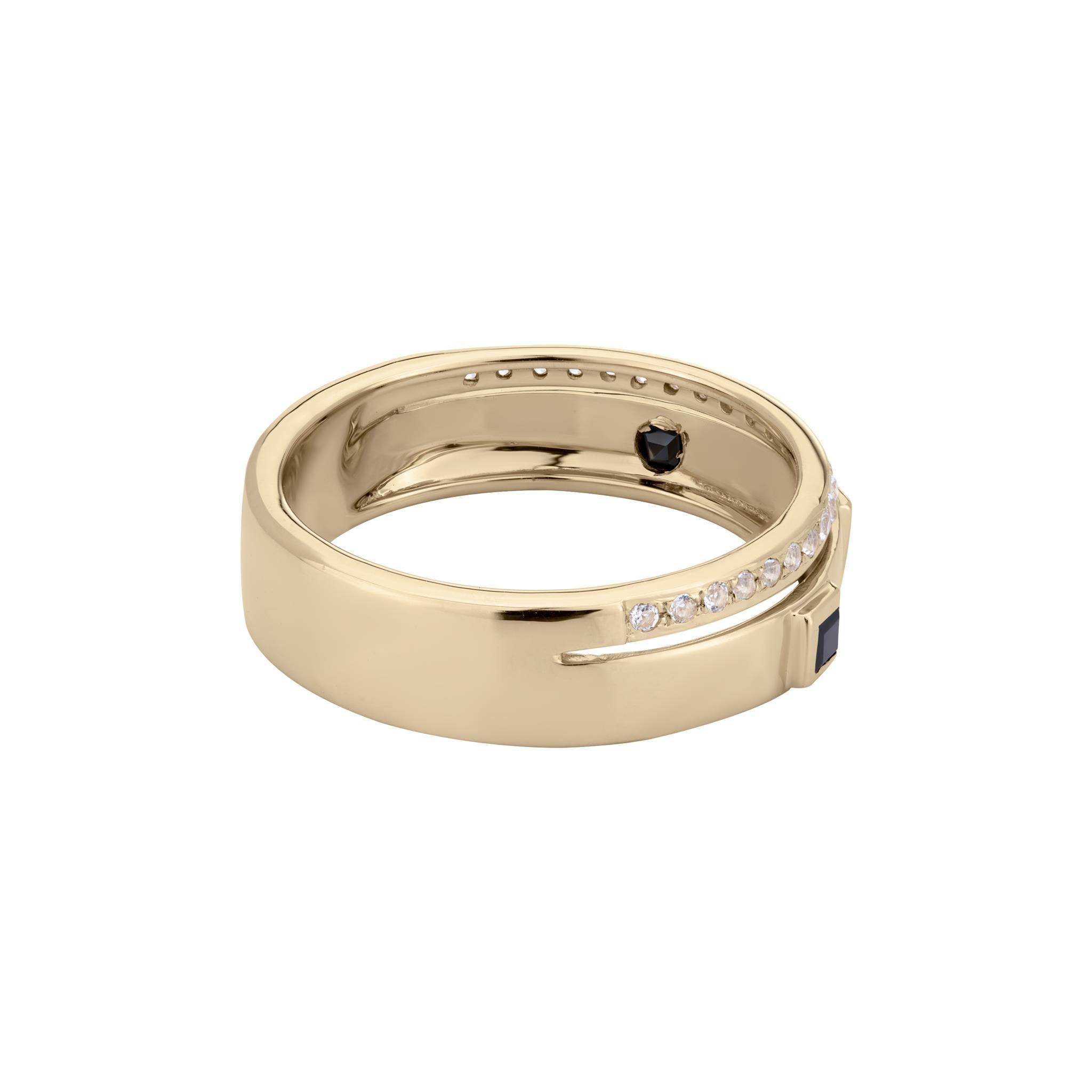 Square Cut Gemistry Lyla 14k Gold Natural Onyx and White Topaz Double Band Ring Size 9