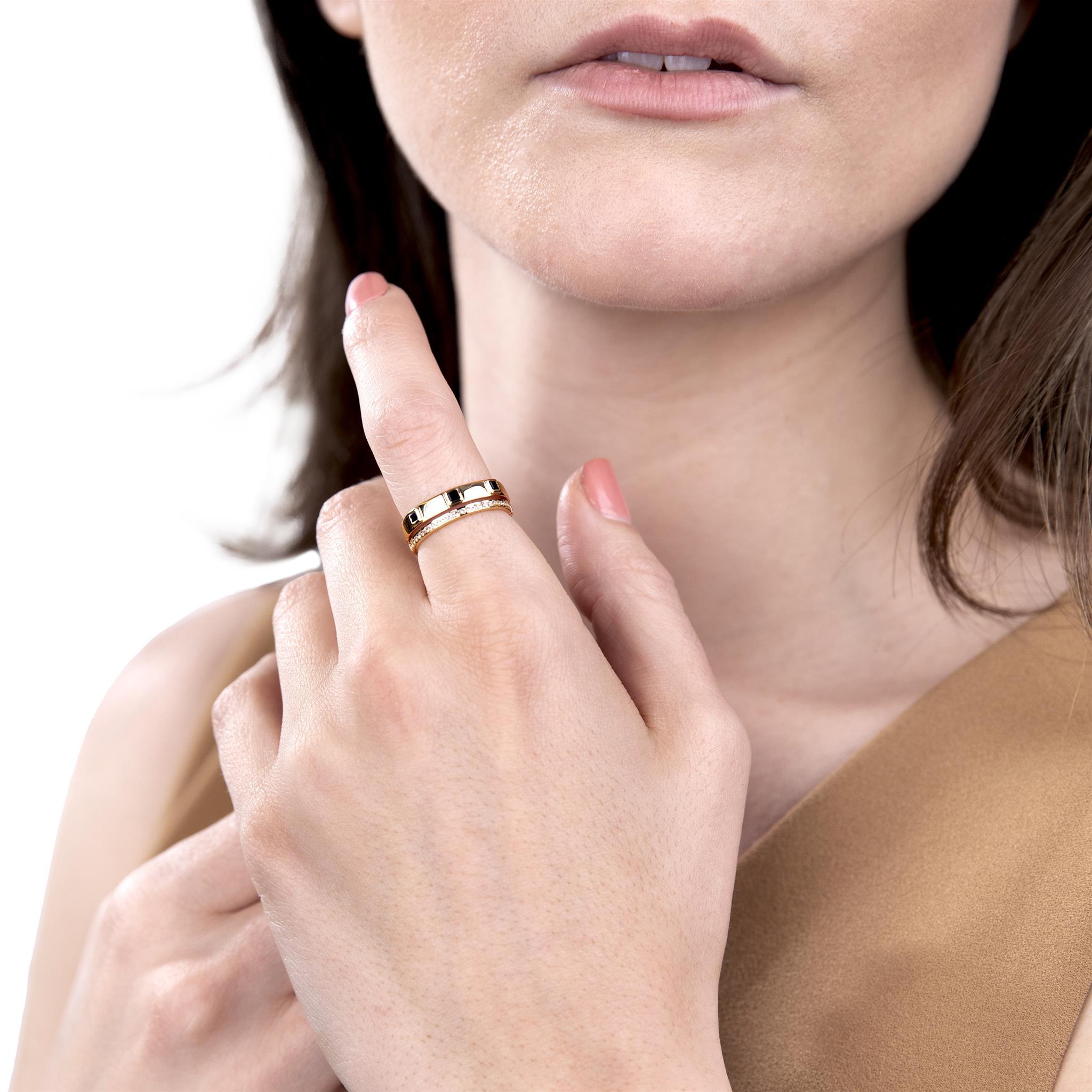 Gemistry Lyla 14k Gold Natural Onyx and White Topaz Double Band Ring Size 9 In New Condition In New York, NY