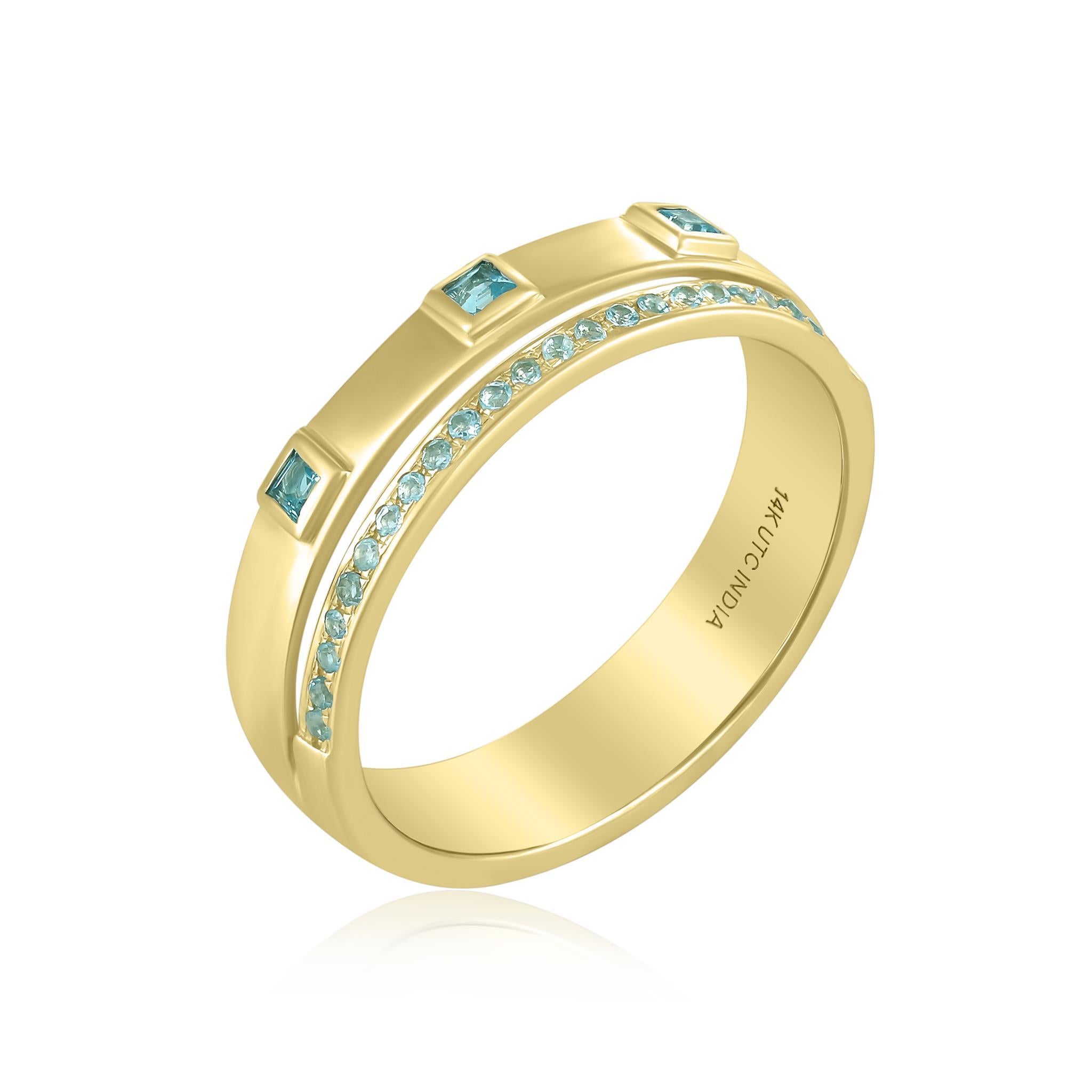 Introducing the Gemistry Lyla Pave and Bezel Double Band Stacked Gemstone Ring, a stunning addition to your jewelry collection. Hand crafted with 14kt gold , this pave and bezel-set ring features genuine Blue Topaz gemstones, perfect for those born