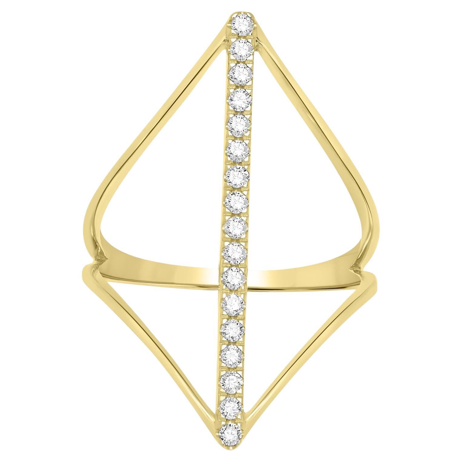 Bague Wave en or jaune 14K avec diamants ronds naturels de 0,25 cttw Taille 8 en vente