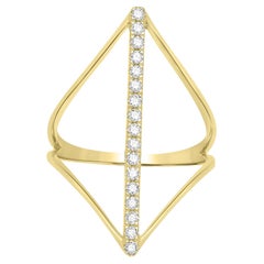 14K Yellow Gold Natural Round .25 Cttw Diamond Wave Ring Size 8