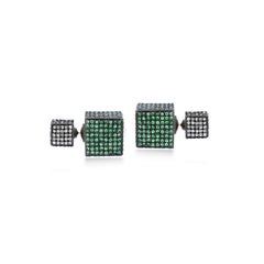 Gemistry Victorian 10.55 Carat T.W. Diamond and Tsavorite Cube Stud Earrings