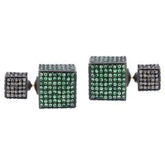 Gemistry Victorian 10.55 Carat T.W. Diamond and Tsavorite Cube Stud Earrings
