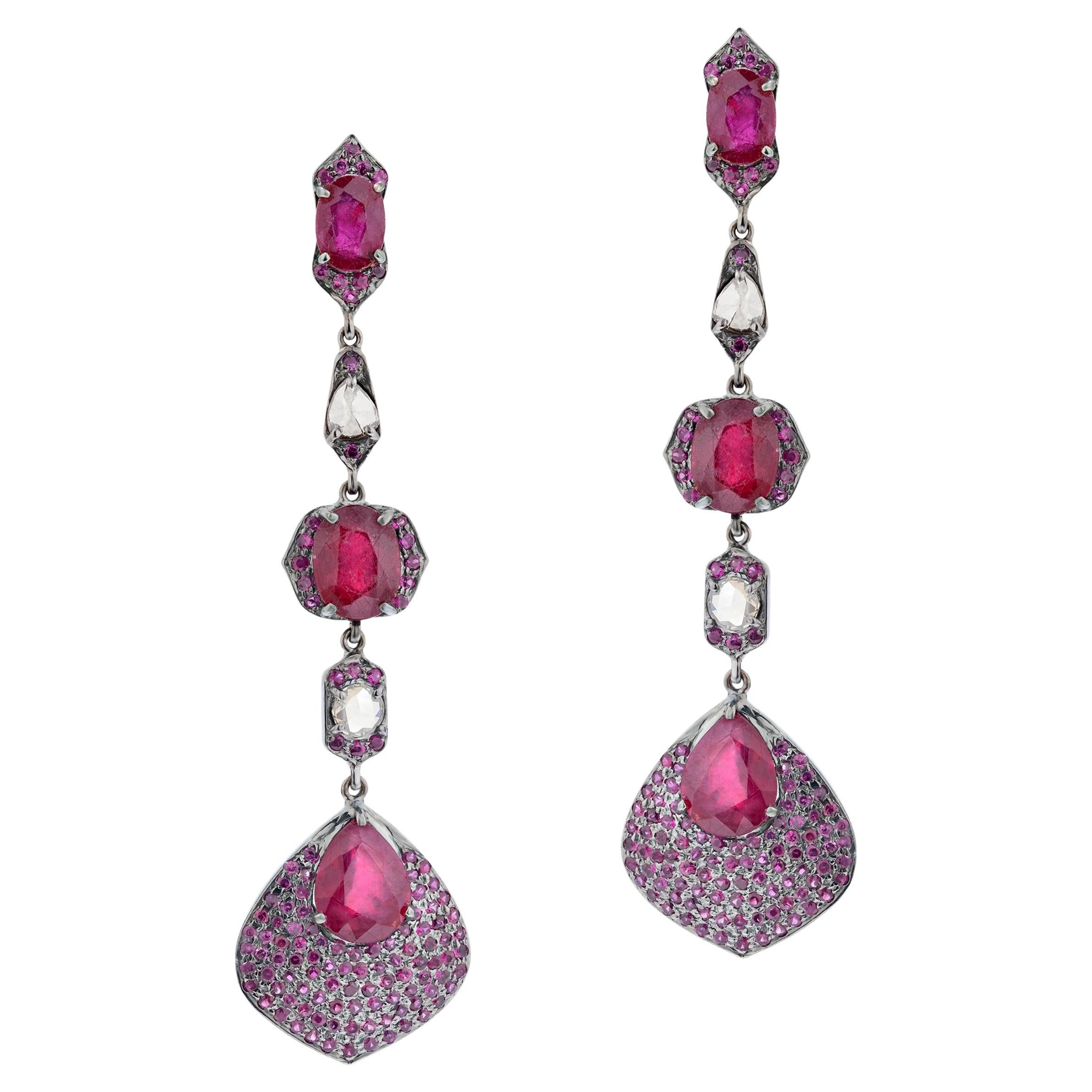 Gemistry Victorian 12.74 Ct. T.W Ruby and Diamond Drop Earrings