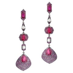 Gemistry Victorian 12.74cttw Ruby and Diamond Drop Earrings