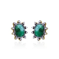 Gemistry Victorian 12.83 Cttw Natural Diamond and Emerald Earrings In 18K/SS