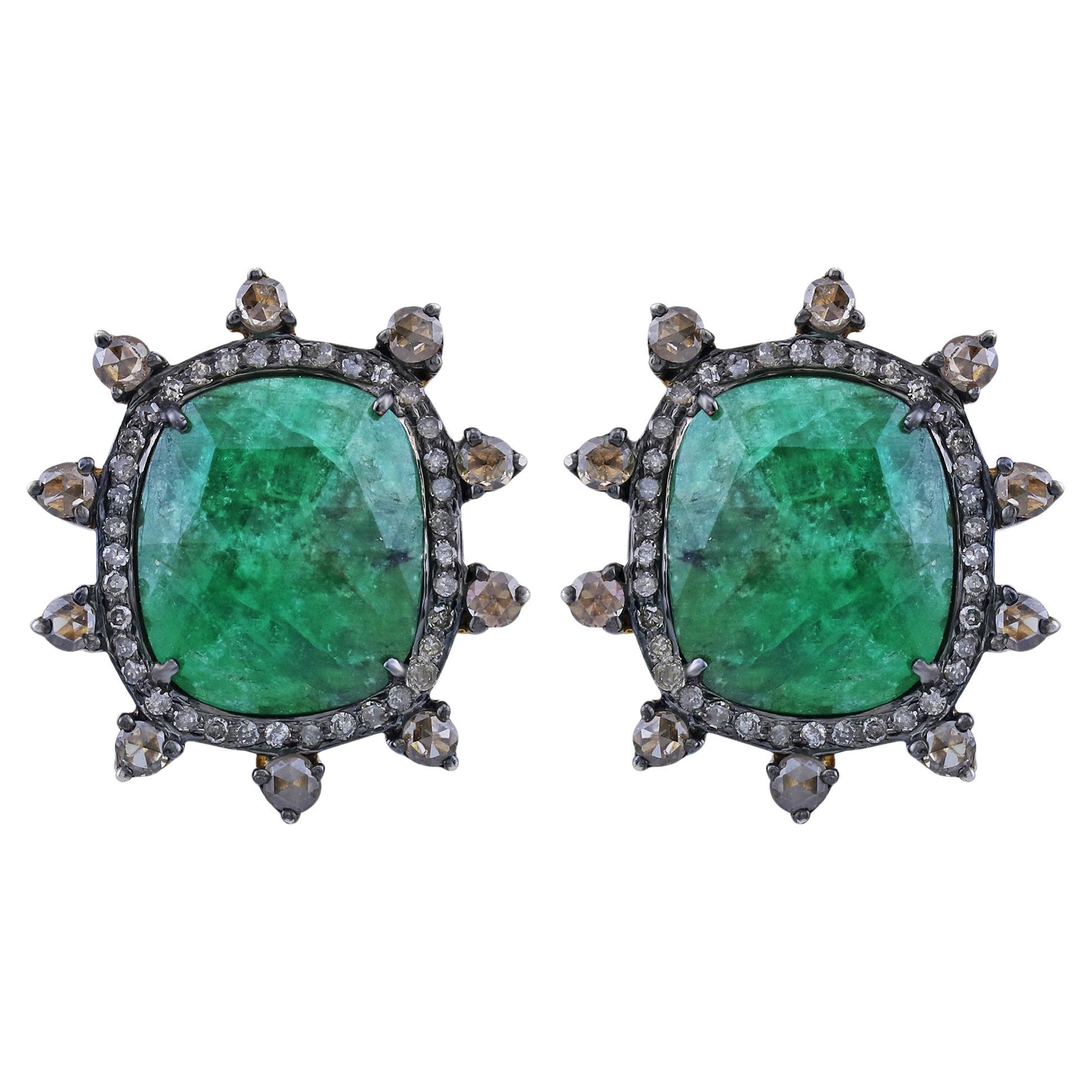 Gemistry Victorian 12.83 Carat T.W. Diamond and Emerald Stud Earrings