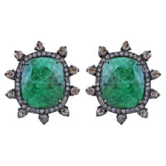 Gemistry Victorian 12.83 Carat T.W. Diamond and Emerald Stud Earrings