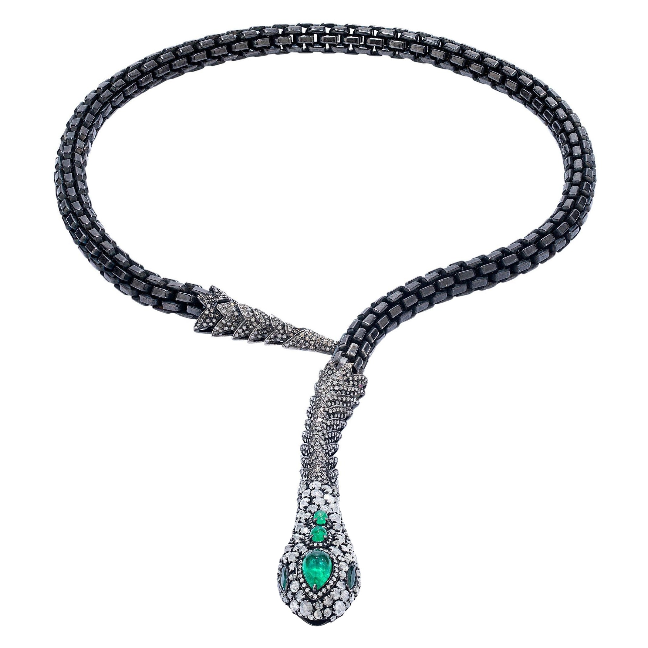 Gemistry Victorian 14.19 Carat T.W Diamond and Emerald Lariat Necklace