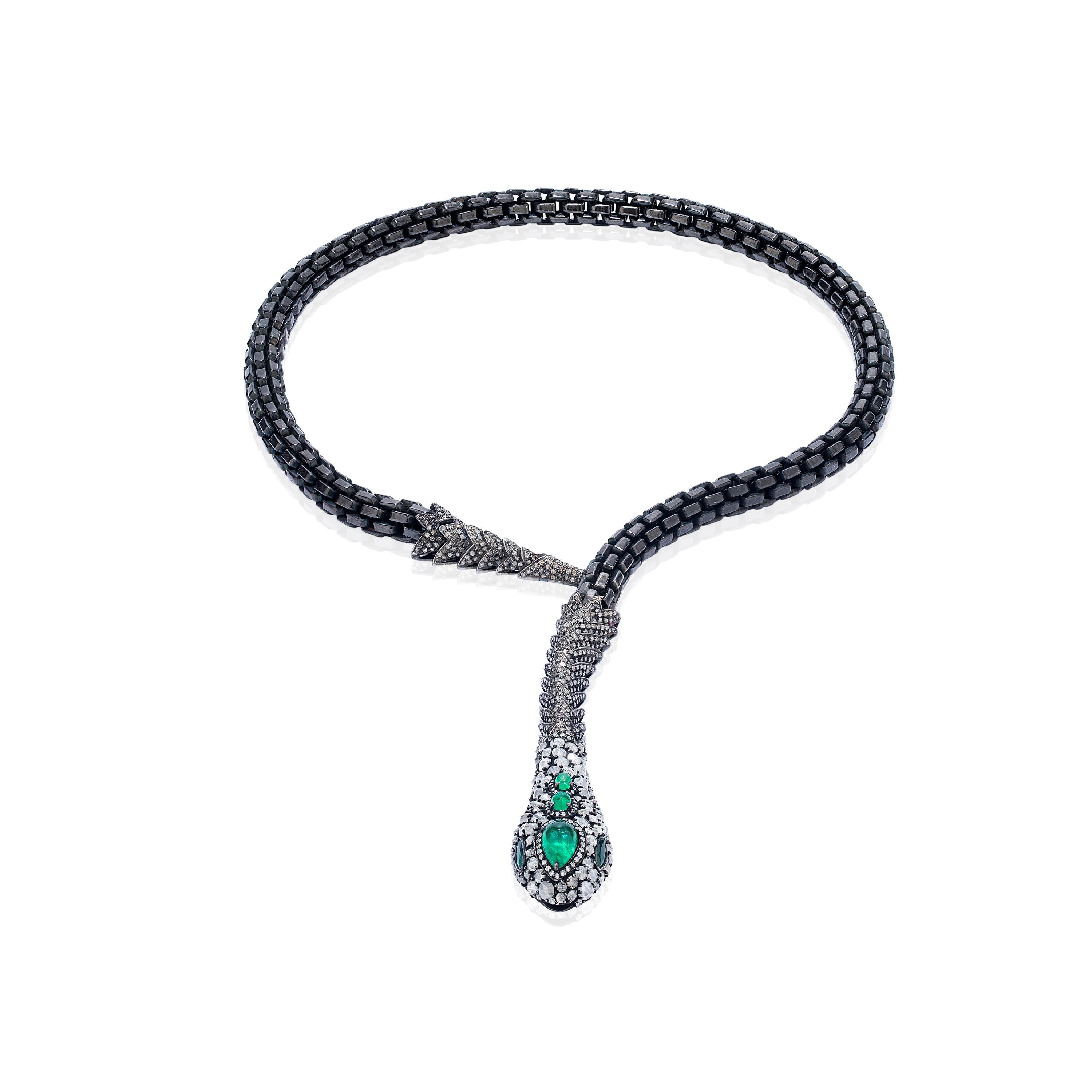 Taglio a goccia Gemistry Victorian - Collana a Lariat con diamanti e smeraldi da 14,19 carati T.W in vendita