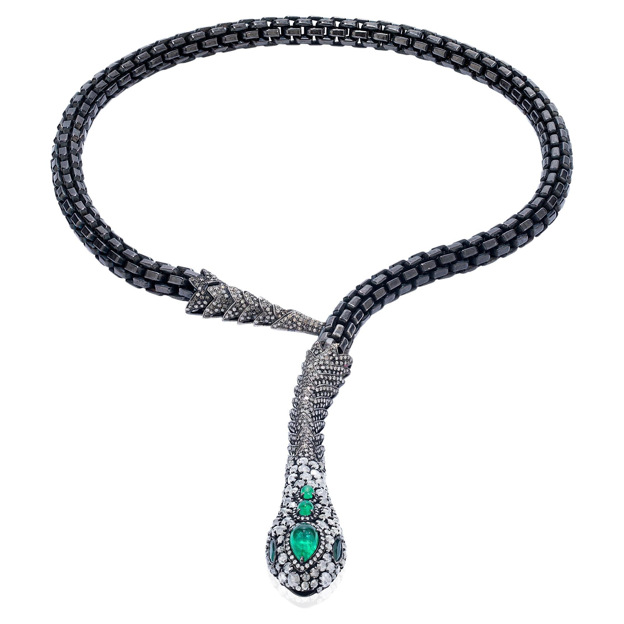 Gemistry Victorian 14.19 Carat T.W Diamond and Emerald Lariat Necklace 