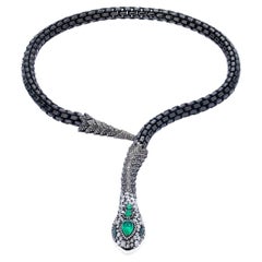 Collier lariat victorien de 14,19 carats poids total, avec diamants et émeraudes 