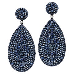 Gemistry Victorian 15.83 Ct. Boucle d'oreille pendante saphir bleu et diamant T.W.