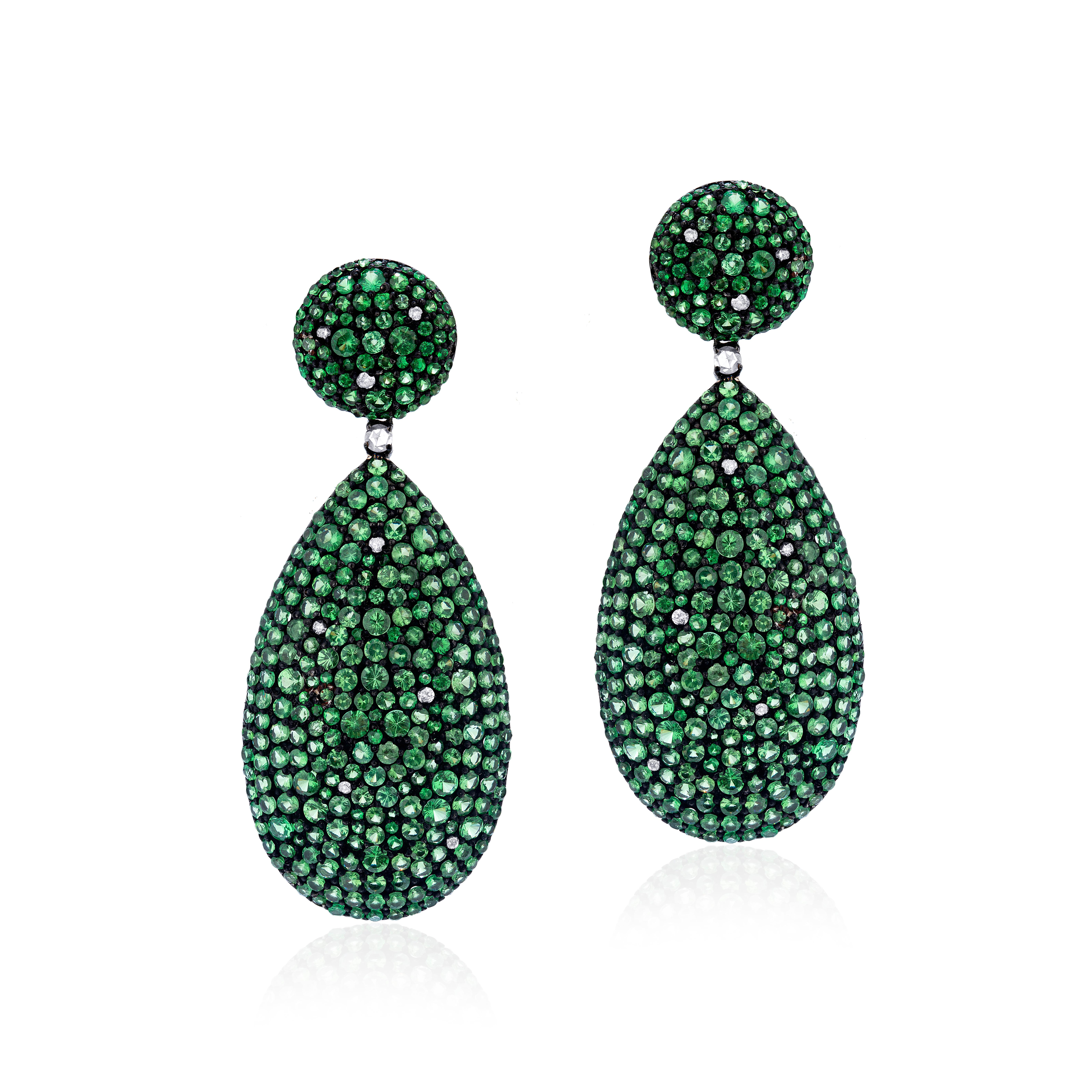 Gemistry Victorian 17.95cttw Tsavorite and Diamond Drop Earrings In New Condition For Sale In New York, NY