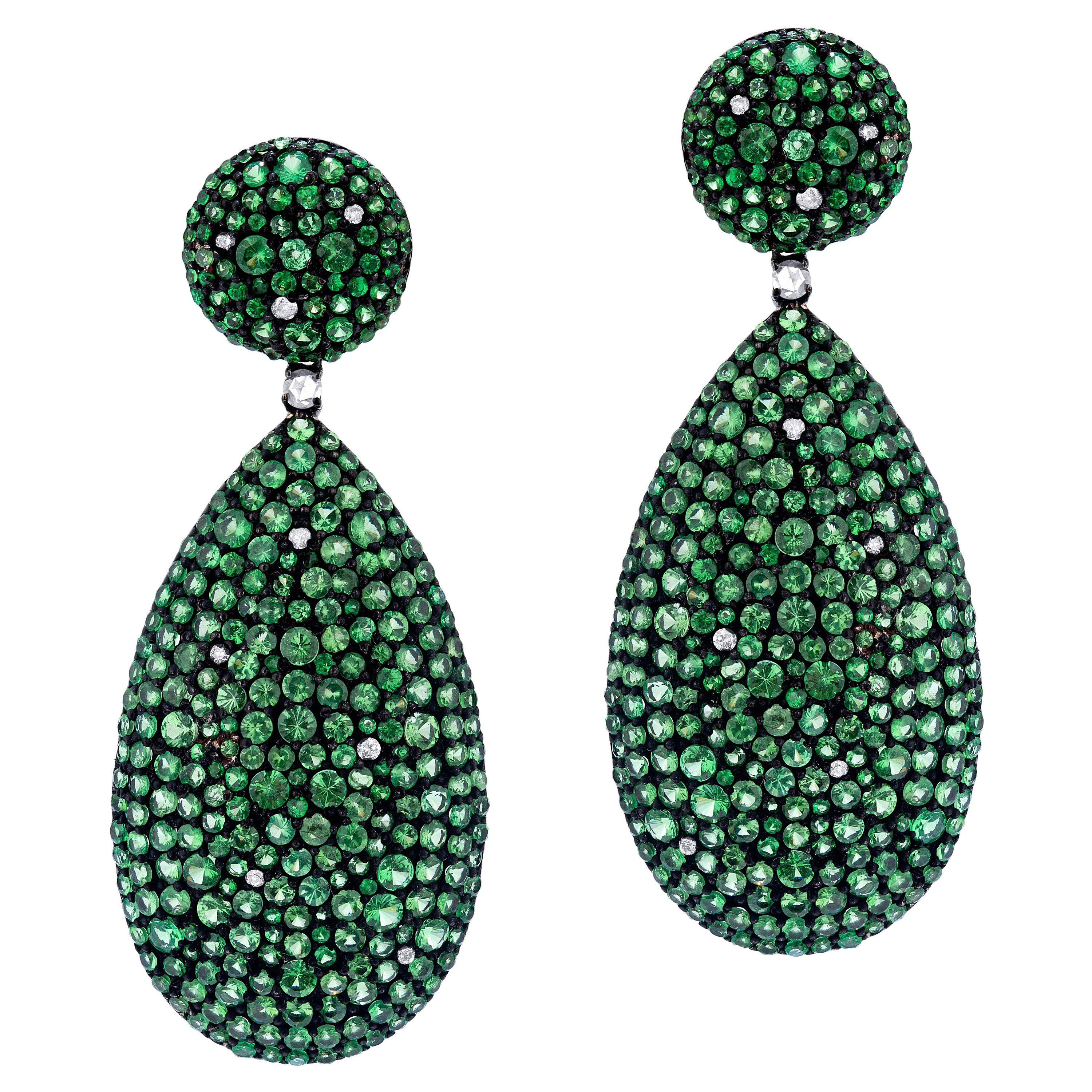 Victorian 17.95cttw Natural Tsavorite and Diamond Drop Earrings 18K/SS