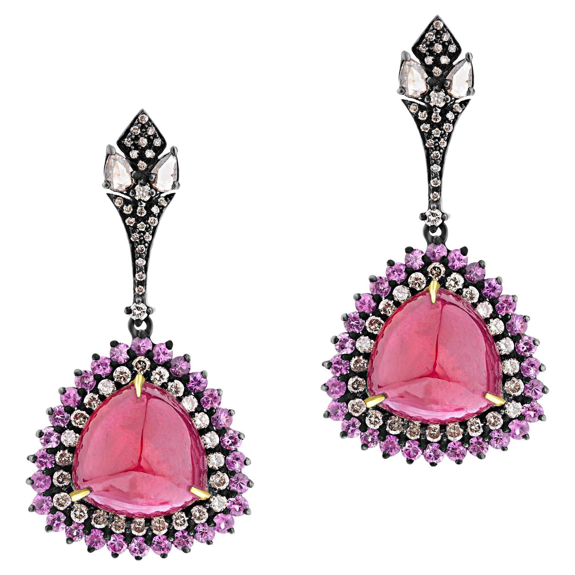 Gemistry Victorian 21.56ct T.W. Ruby, Pink Sapphire & Diamond Dangle Earrings