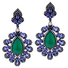 Gemistry Victorian 23.8cttw Tanzanite, Emerald and Diamond Drop Earrings
