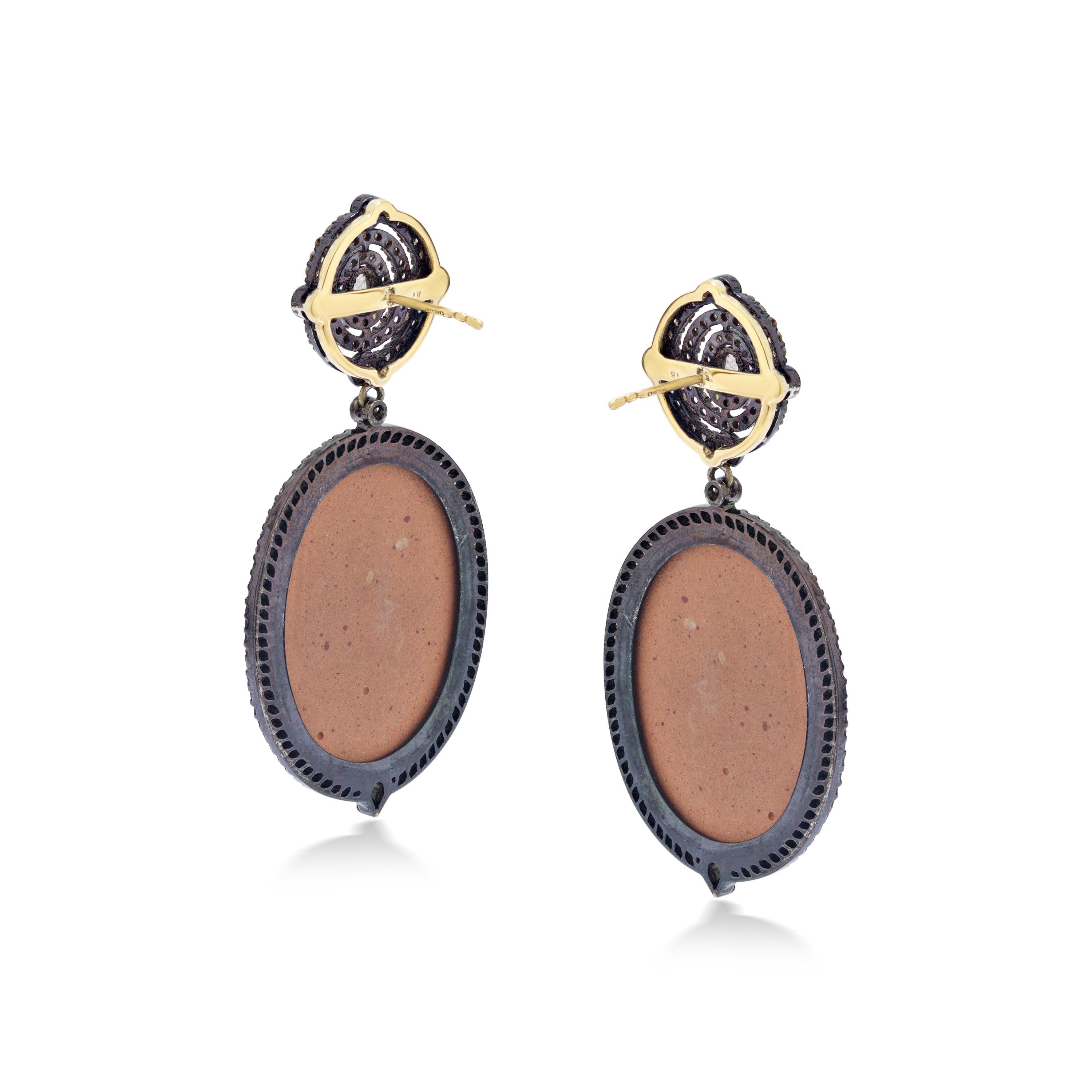 Victorien Gemistry Victorian 3.25 Cttw Natural Champagne Diamond Drop Earrings 18K/SS en vente