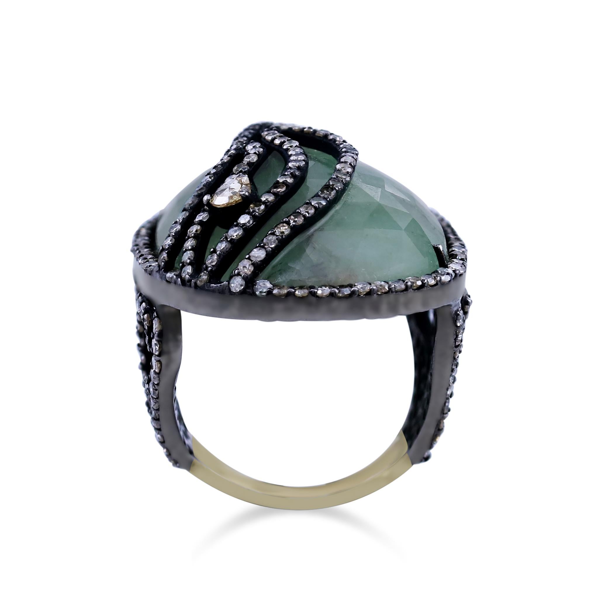 Women's Gemistry Victorian 51.11cttw Diamond and Emerald Open Work Ring For Sale