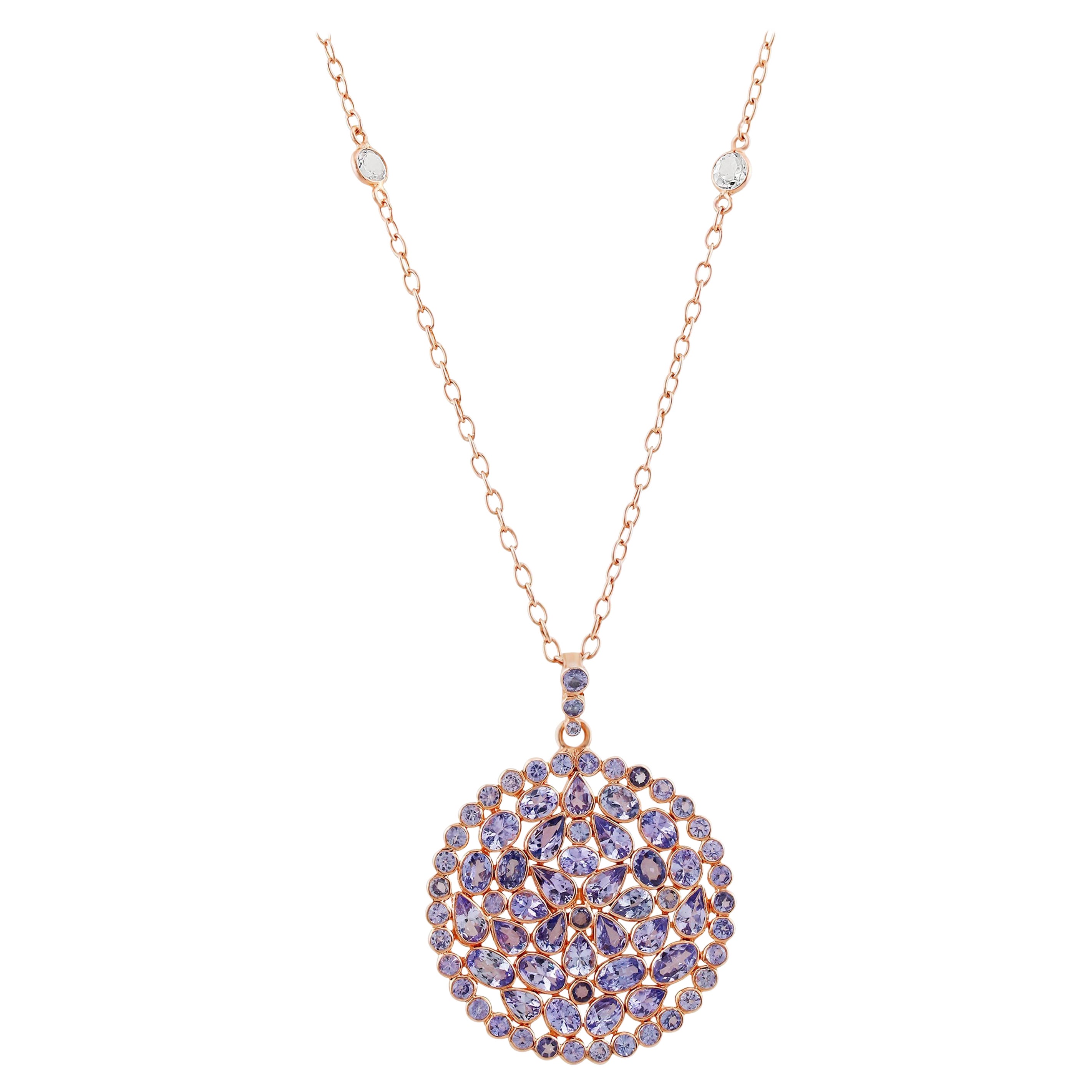 Gemistry Victorian 7.7cts, Tanzanite Floral Pendant Necklace in Sterling Silver