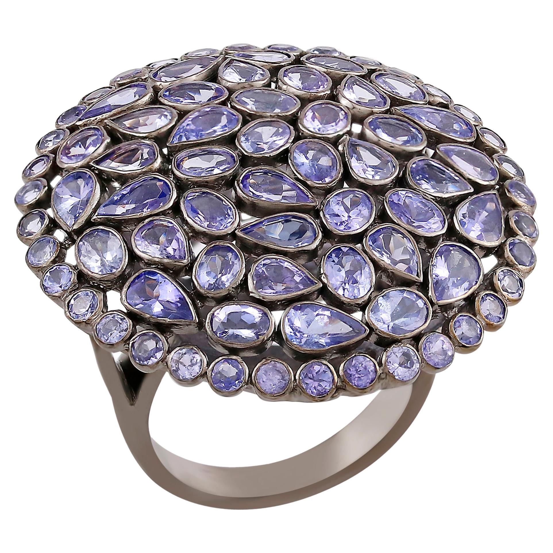 Gemistry Victorian 8.9cttw Tanzanite Cluster Ring in 925 Sterling Silver For Sale