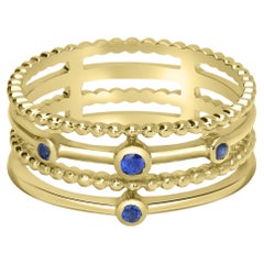 GEMISTRY 14k Gold natürlichen blauen Saphir Edelstein 4 Row stapelbar Ring Größe 7