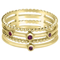 GEMISTRY Waverly 14k Gold Natural Ruby 4 Row Stackable Ring Size 7