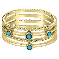 Gemistry Waverly, anello in oro 14k con turchese a 4 file, misura 7