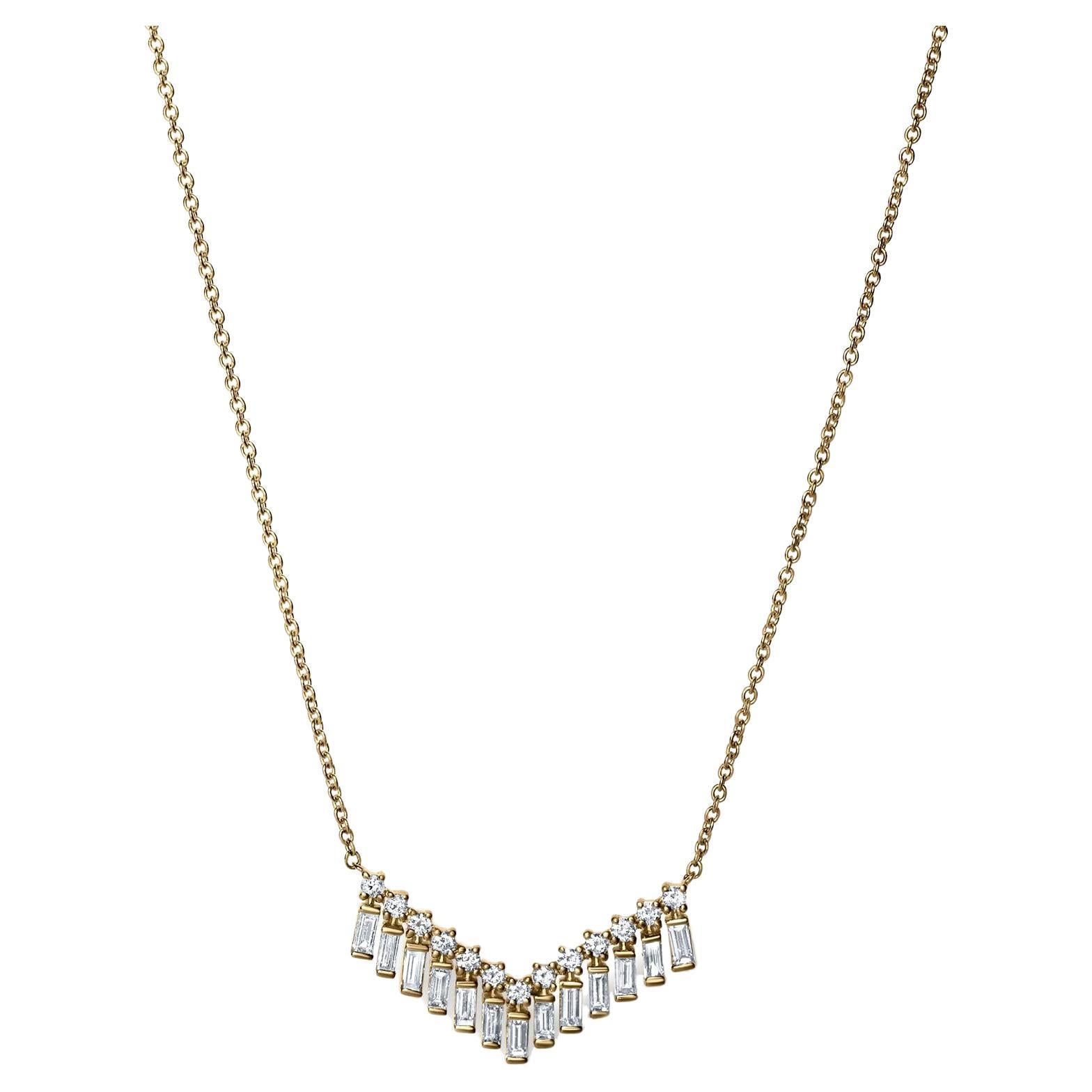 Gemistry 14K 0.55 Cttw. Yellow Gold Baguette White Diamond Multi Strand Necklace