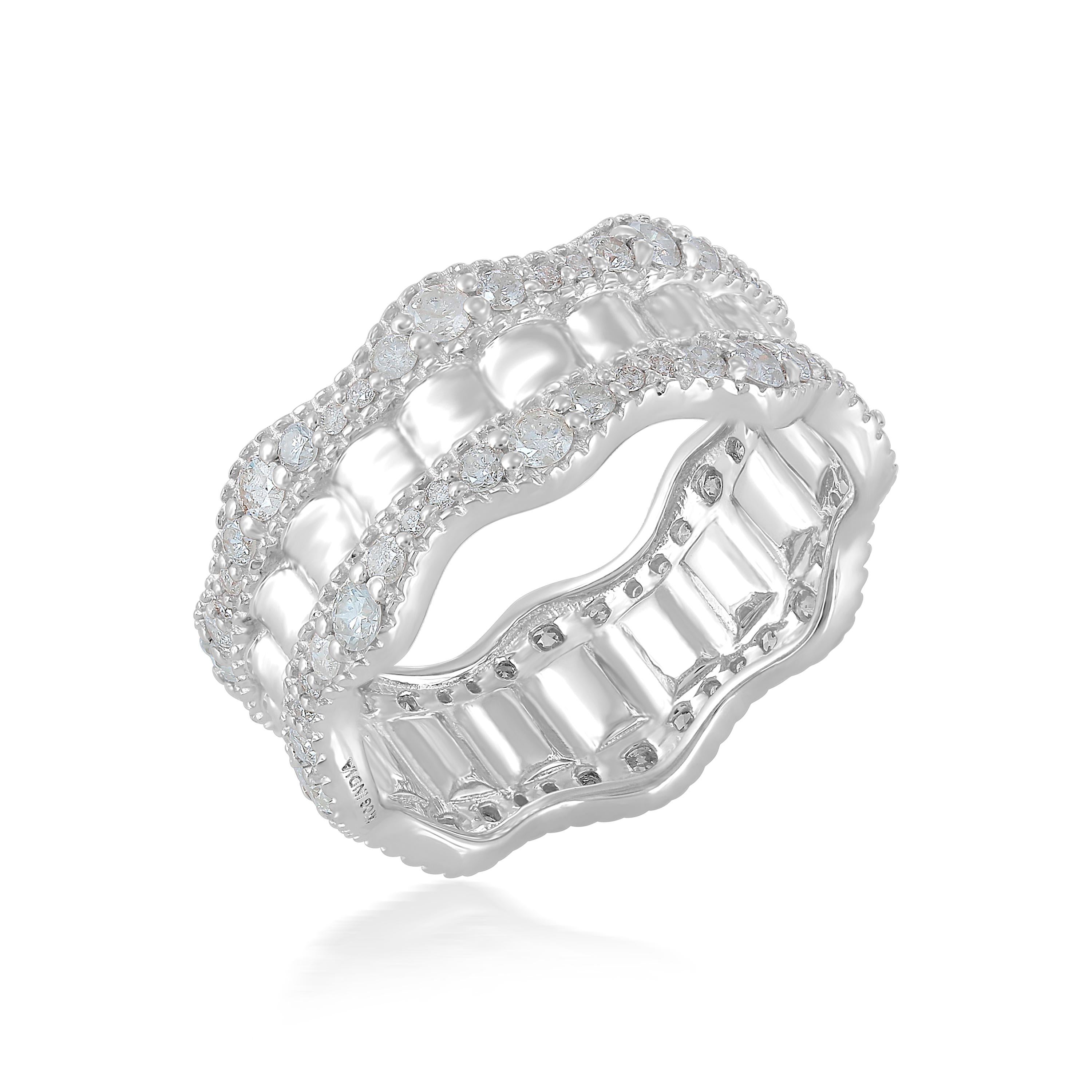 Round Cut Gemisty 1.22cttw. Diamond Eternity Band Ring in 925 Sterling Silver For Sale