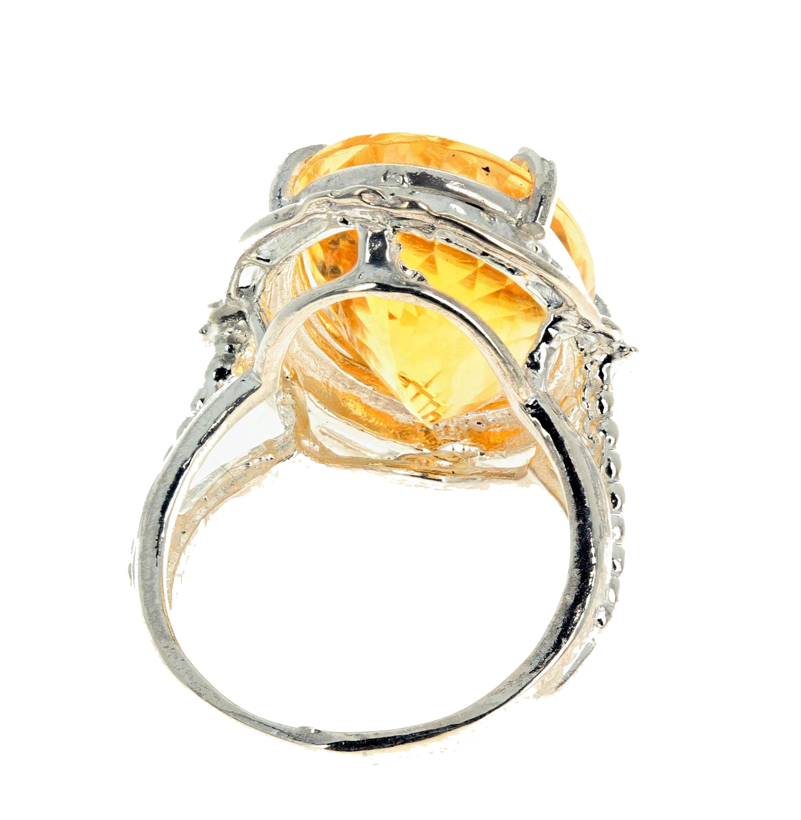 Oval Cut AJD Gorgeous 11.52 Ct. Brilliant Glittering Natural Yellow Goldy Citrine Ring For Sale