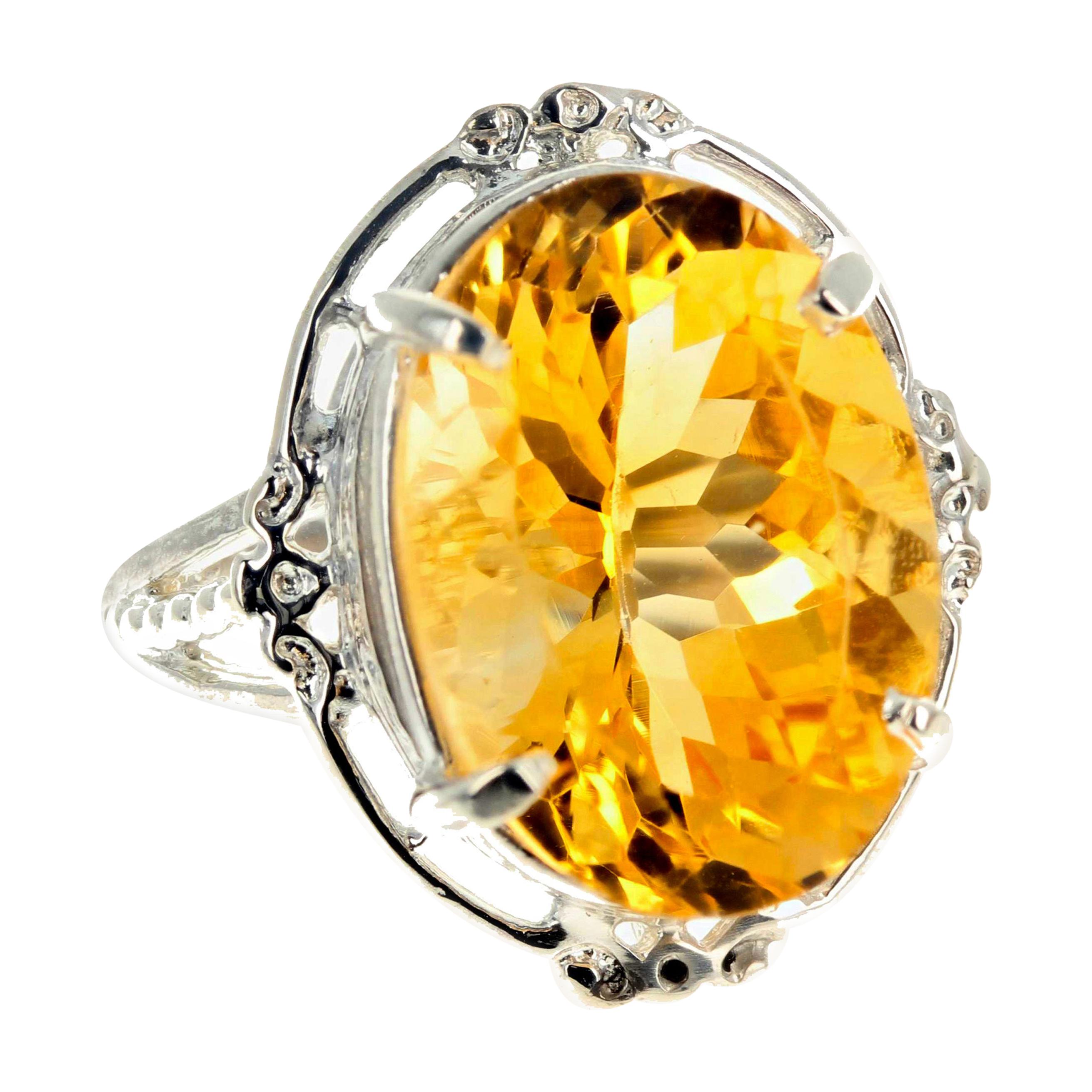 AJD Gorgeous 11.52 Ct. Brilliant Glittering Natural Yellow Goldy Citrine Ring