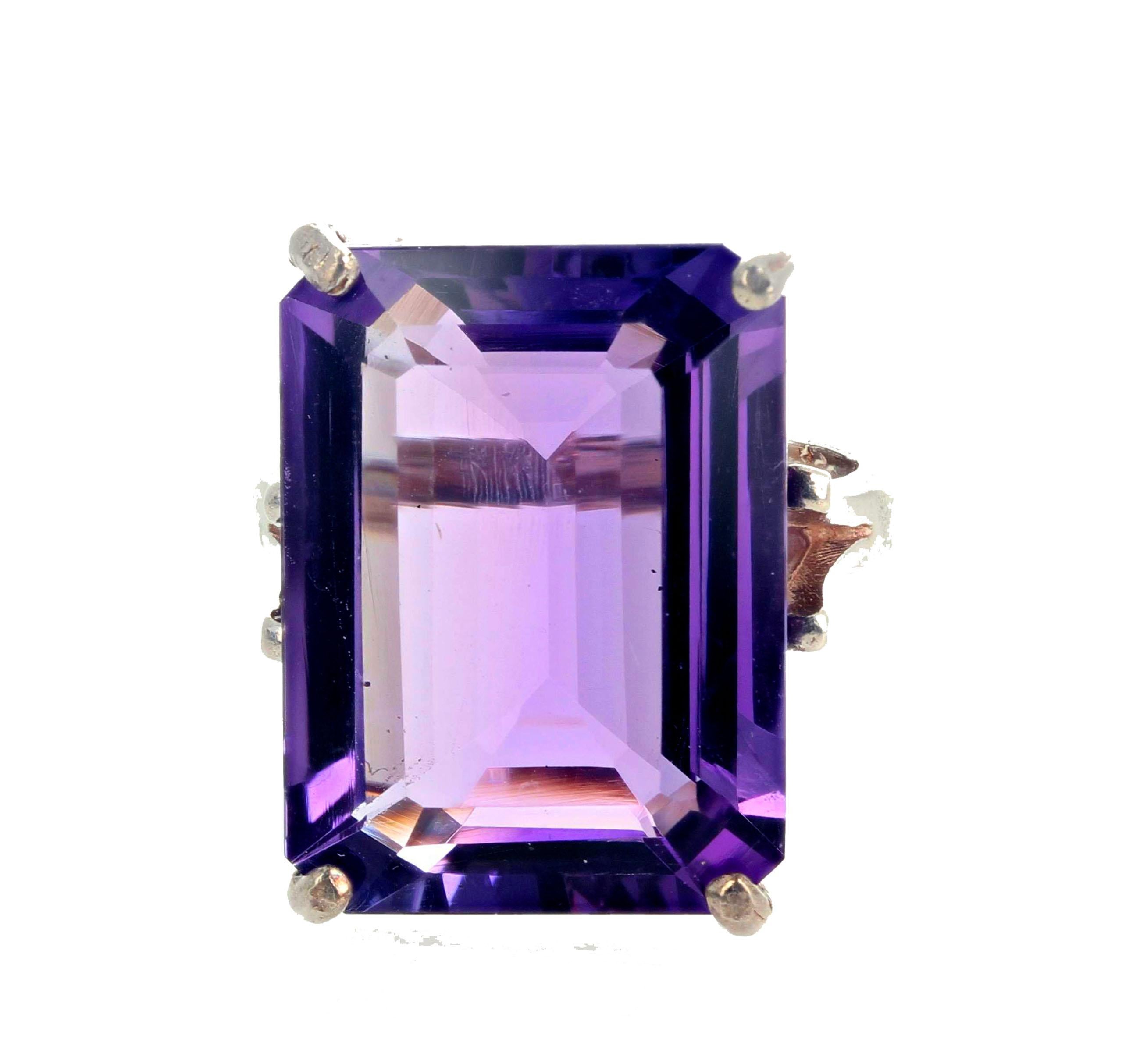 Cushion Cut Gemjunky 12.6 Carat Dazzling Purple Pink Solitaire Amethyst Silver Cocktail Ring