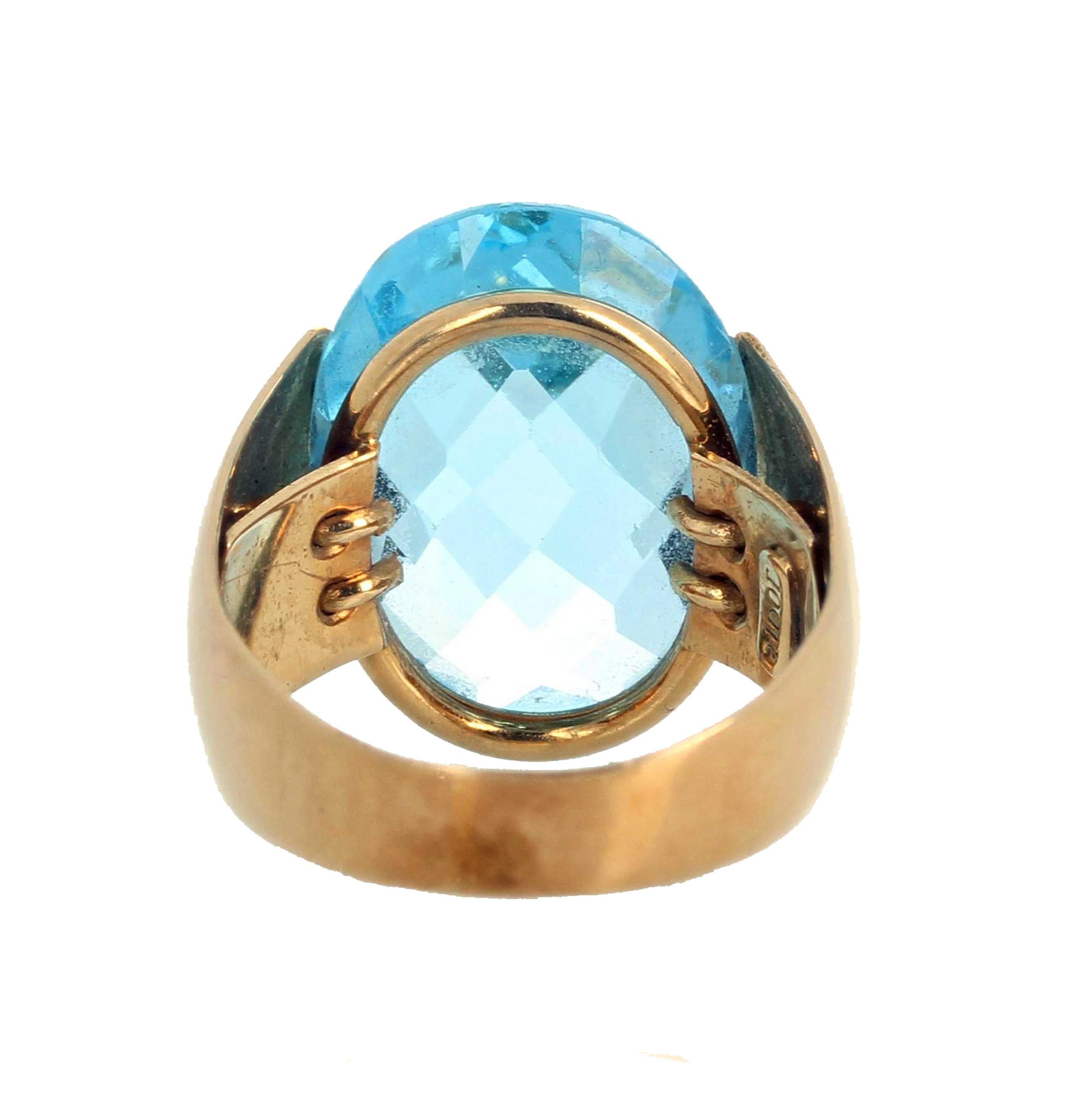 Oval Cut AJD Gorgeously Modern Fiery 14.75 Ct. HUGE Oval Sky Blue Topaz Gold Ring For Sale