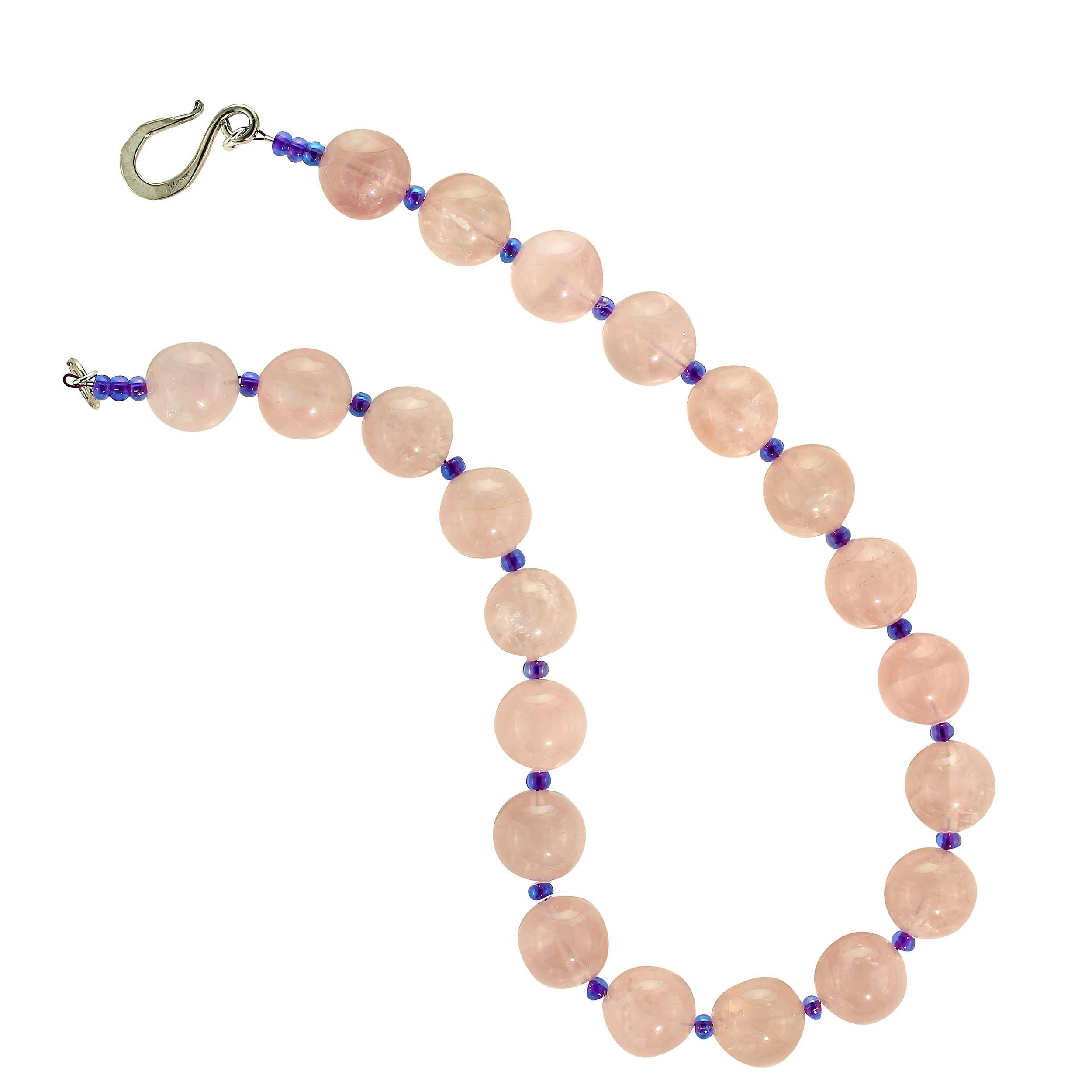 Artisan AJD Perfect Rose Quartz and Purple Czech Bead Necklace