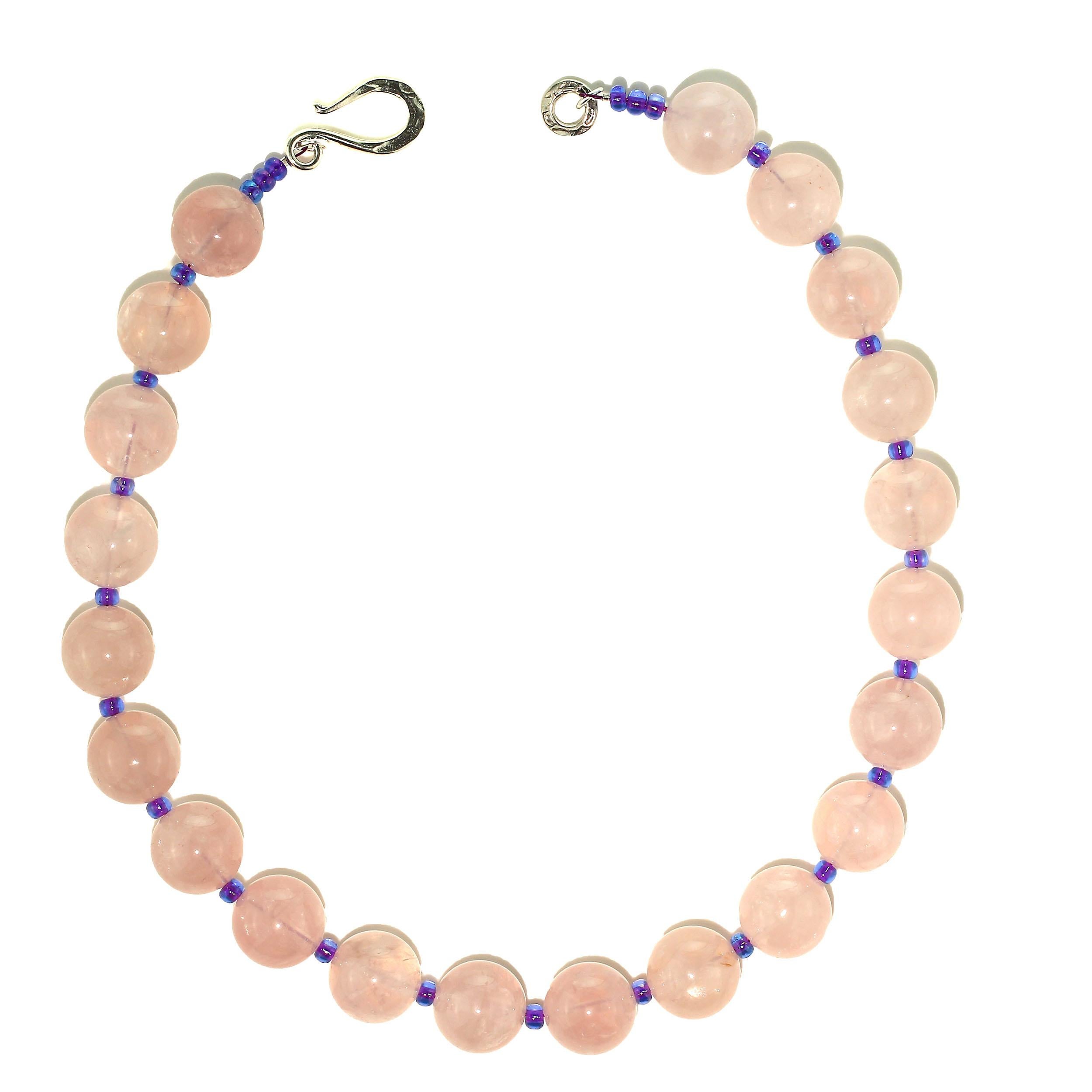 AJD Perfect Rose Quartz and Purple Czech Bead Necklace In New Condition In Raleigh, NC