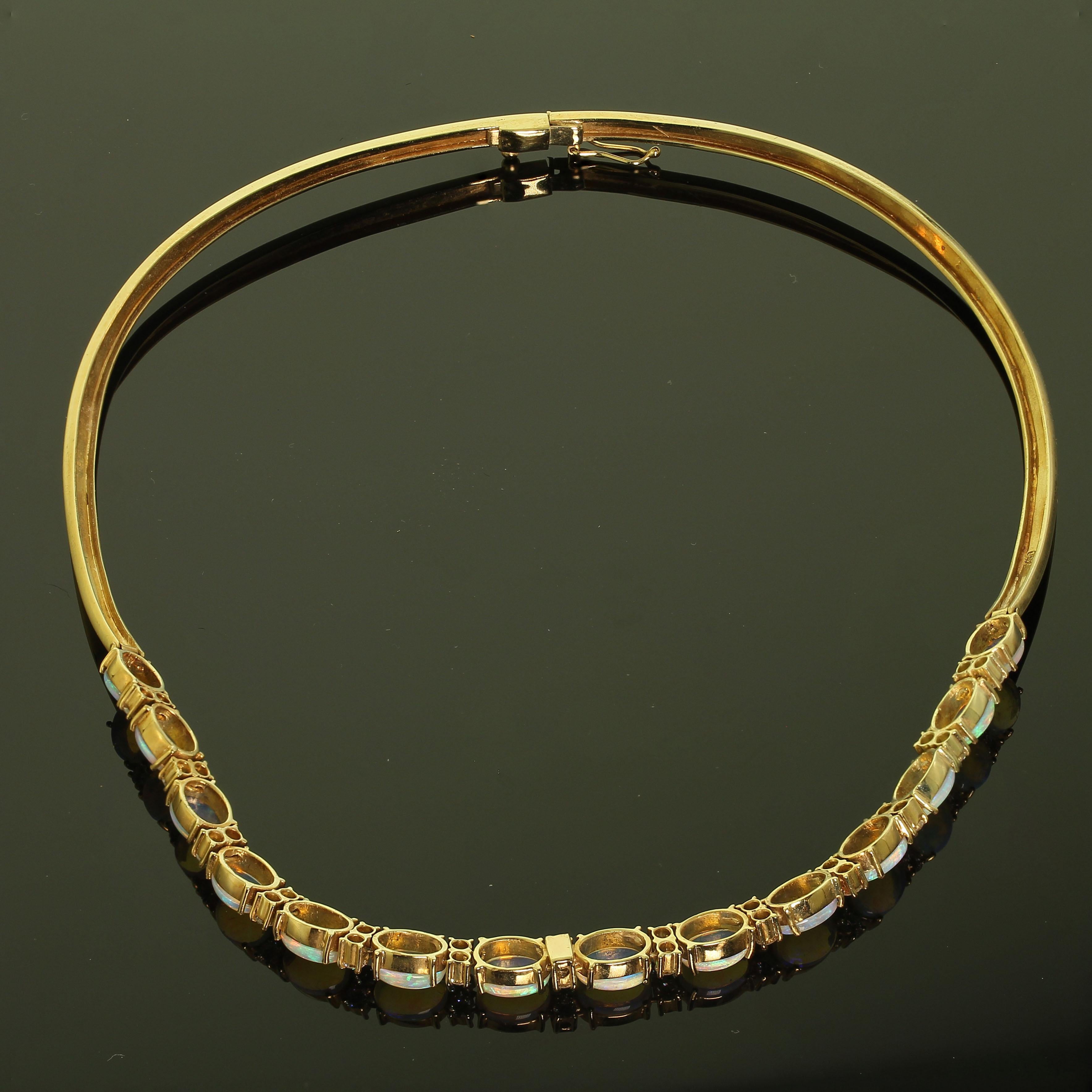 Artisan 18 Karat Yellow Gold Opal and Diamond Necklace