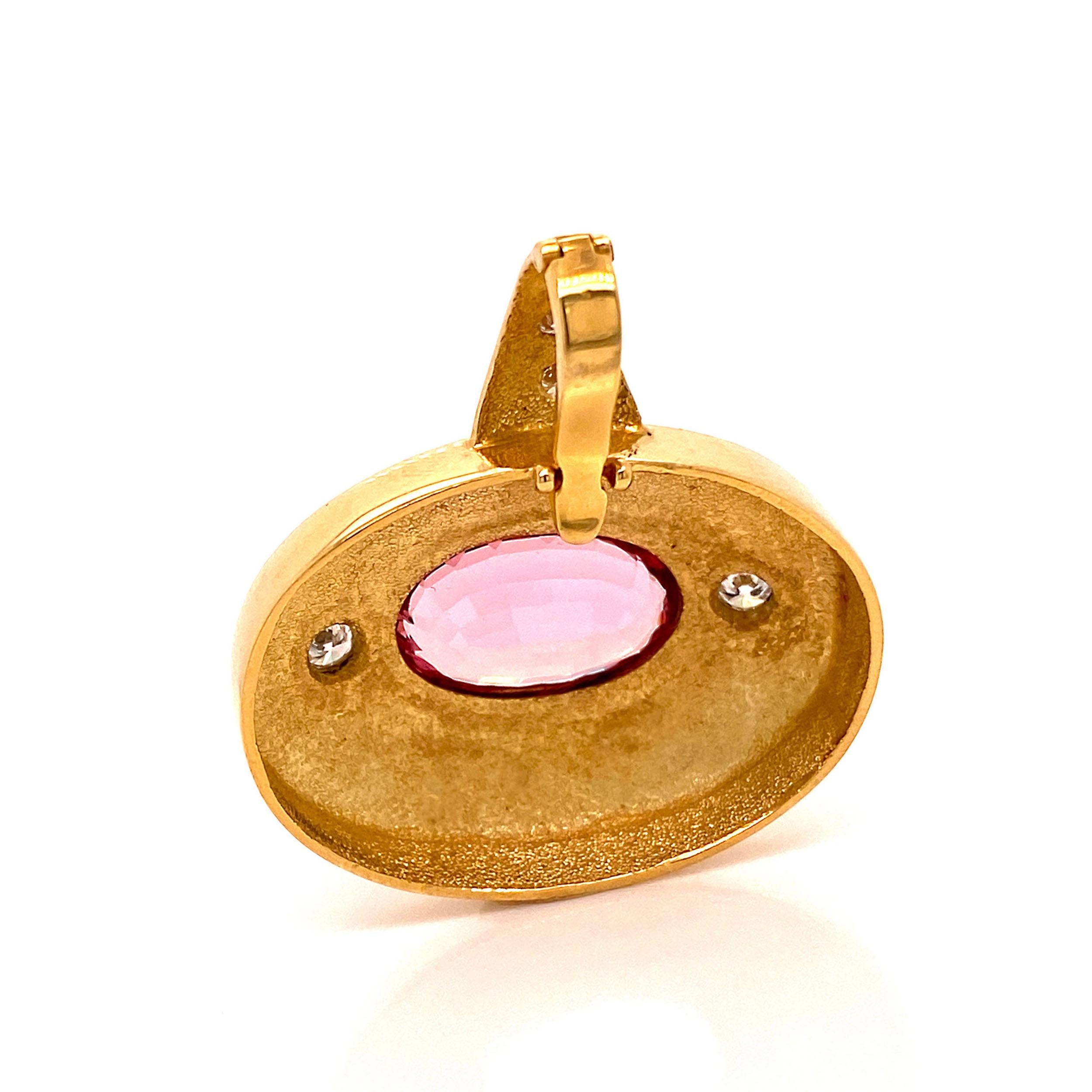 Artisan AJD 18K Gold Pendant with Pink Tourmaline and Diamonds