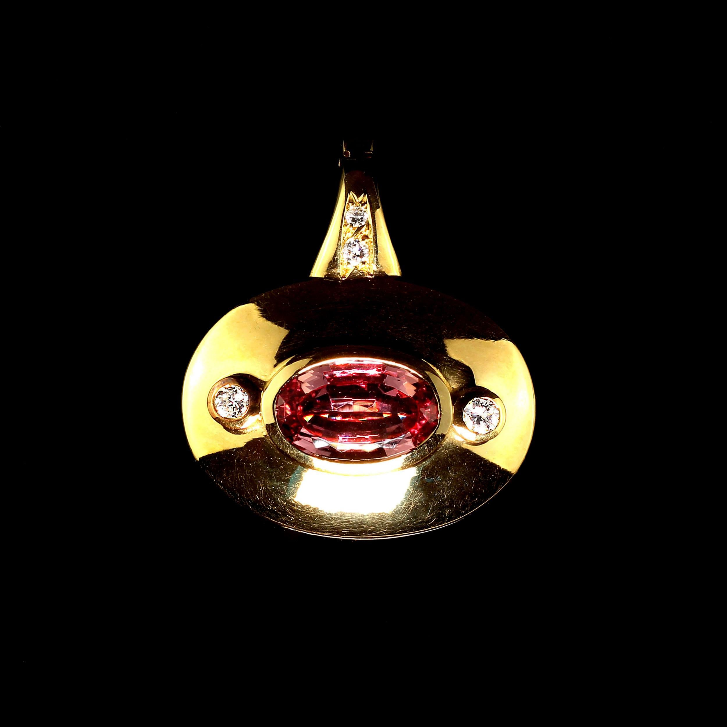 AJD 18K Gold Pendant with Pink Tourmaline and Diamonds 1