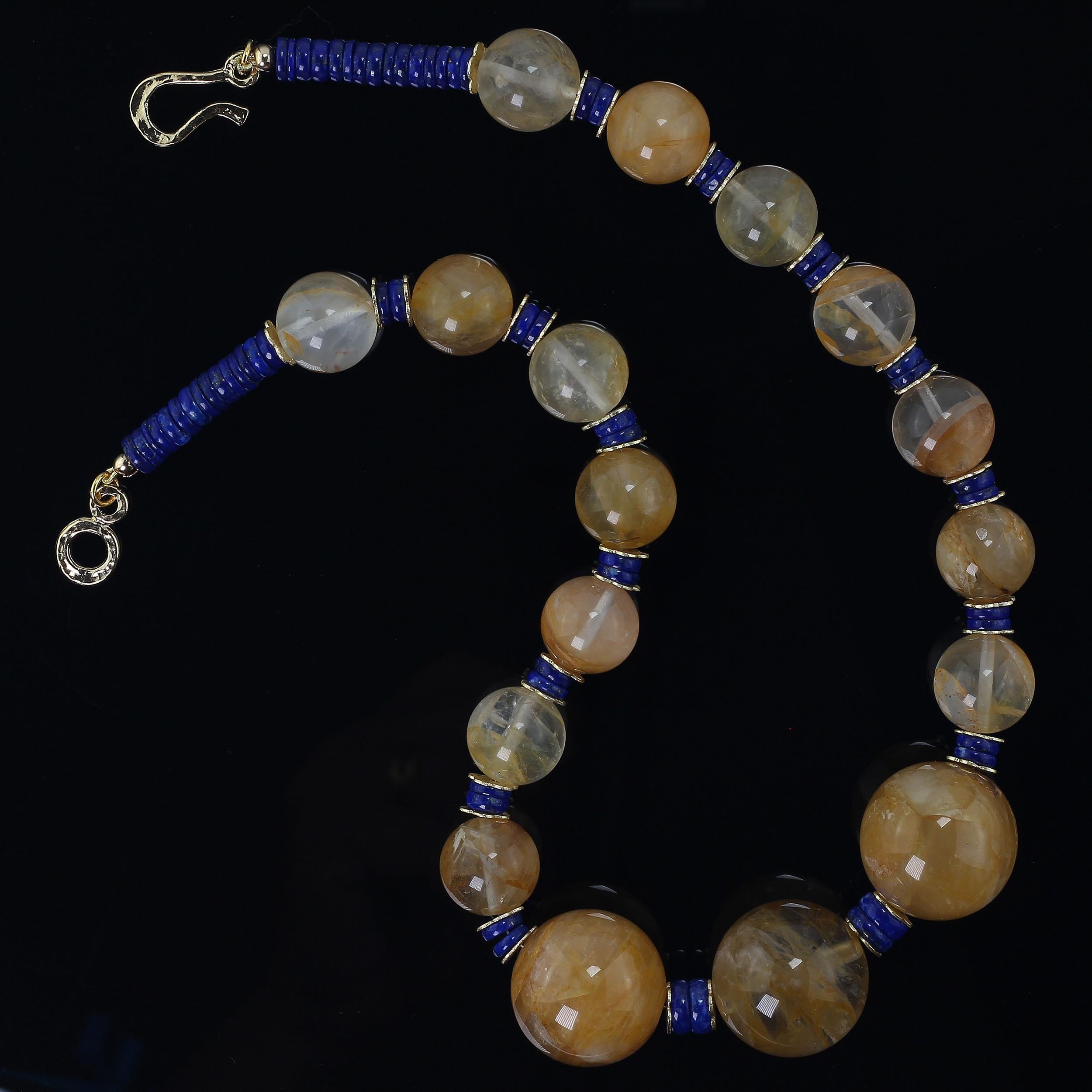 AJD 50,8 cm  Collier de quartz doré et de lapis-lazuli  Super cadeau ! en vente 1