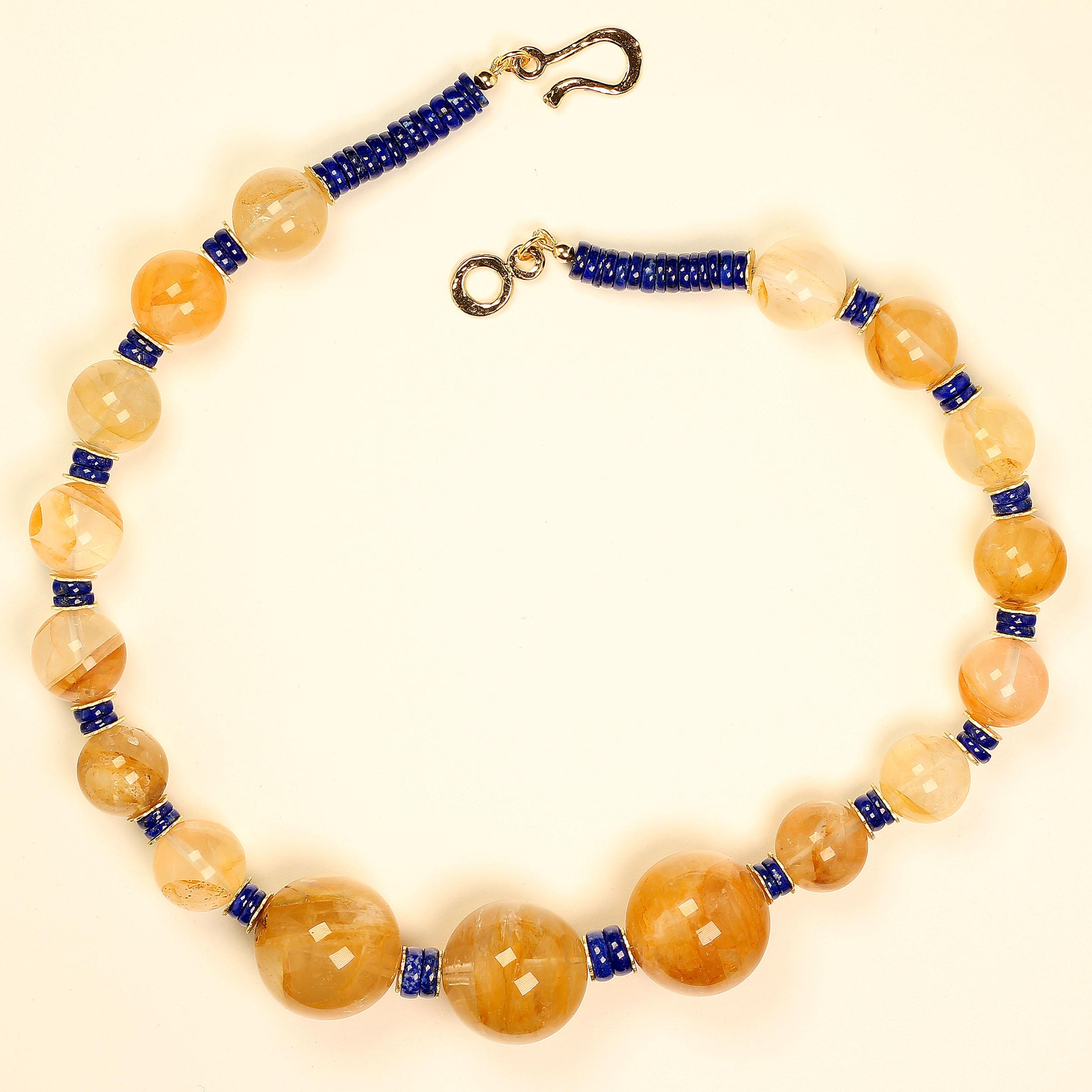 AJD 20 Inch  Golden Quartz and Lapis Lazuli Necklace  Great Gift!! In New Condition For Sale In Raleigh, NC