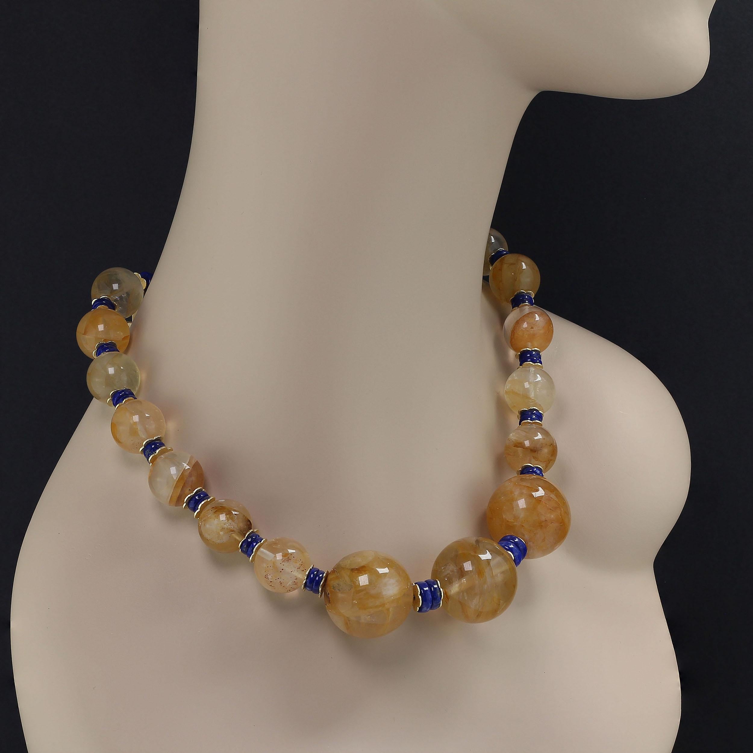 Artisan AJD 20 Inch  Golden Quartz and Lapis Lazuli Necklace  Great Gift!! For Sale