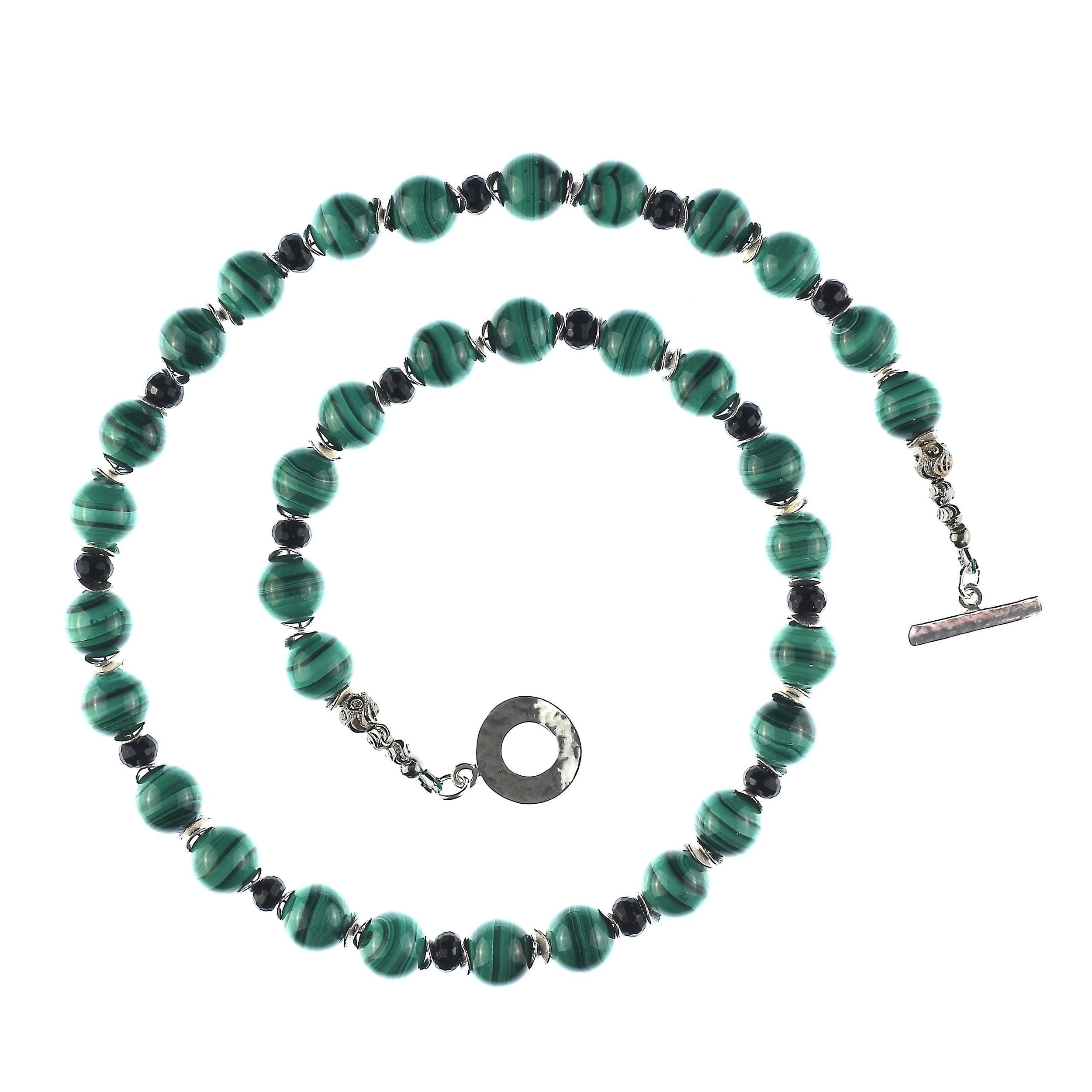 Artisan Malachite and Black Onyx necklace with Silver Accents