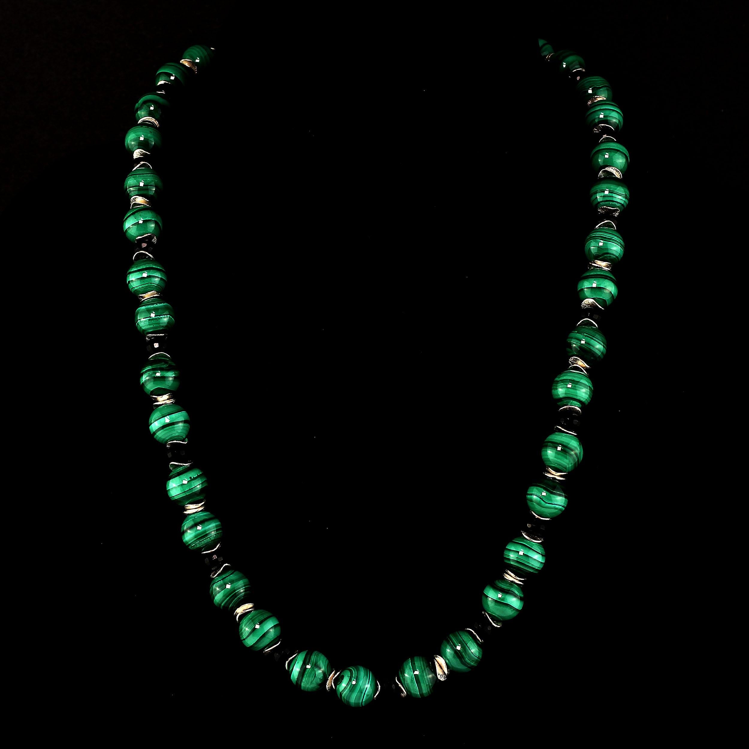 Bead Malachite and Black Onyx necklace with Silver Accents
