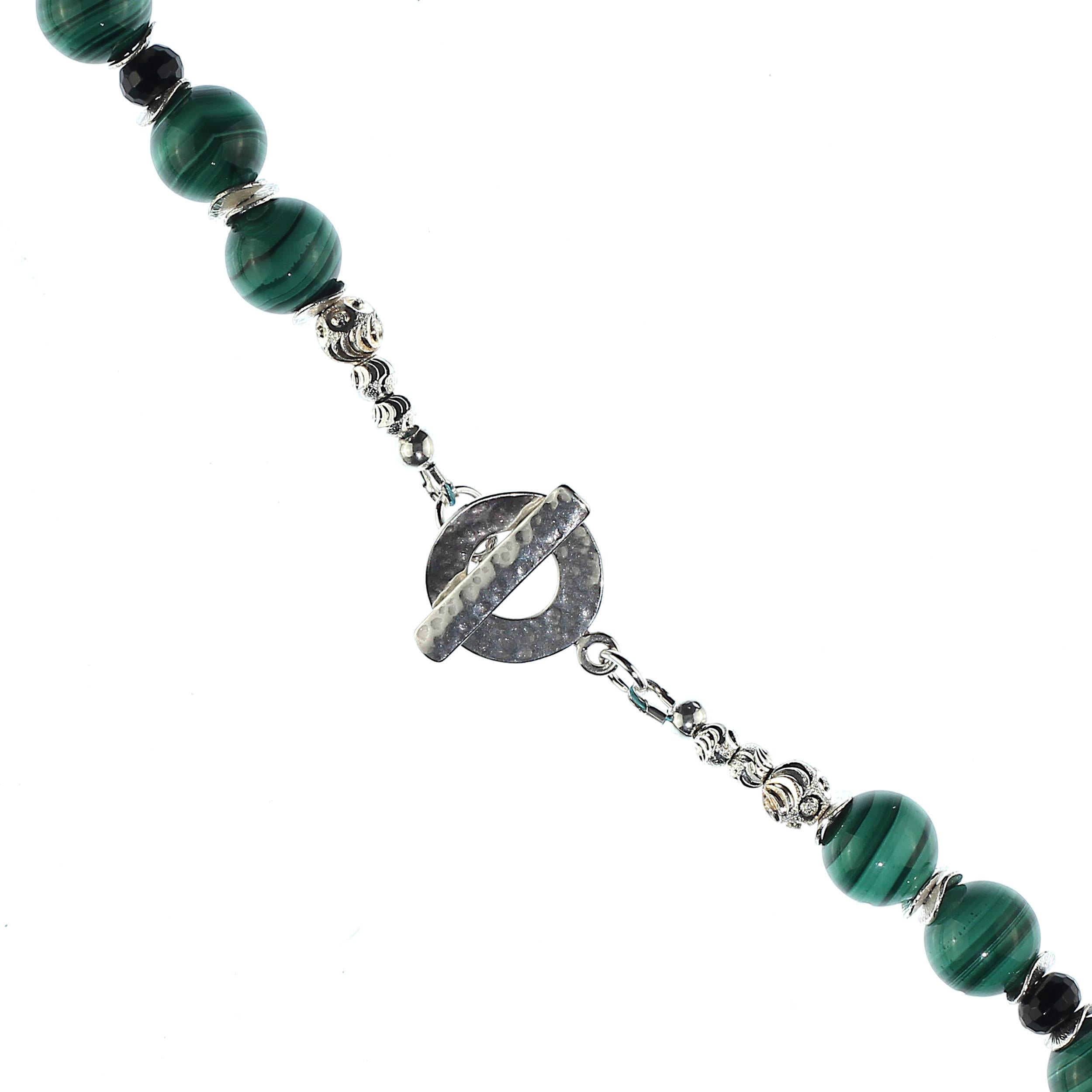 Women's or Men's Malachite and Black Onyx necklace with Silver Accents